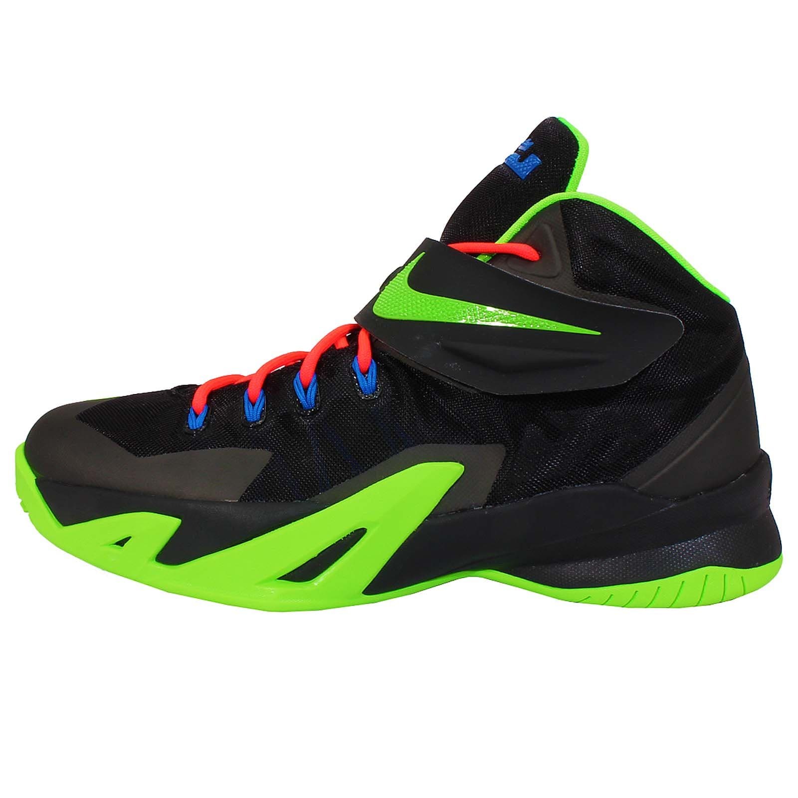 Nike Kids Soldier VIII GS, BLACK/ELECTRIC GREEN-HYPER COBAKT-BRIGHT CRIMSON, Youth Size 4.5