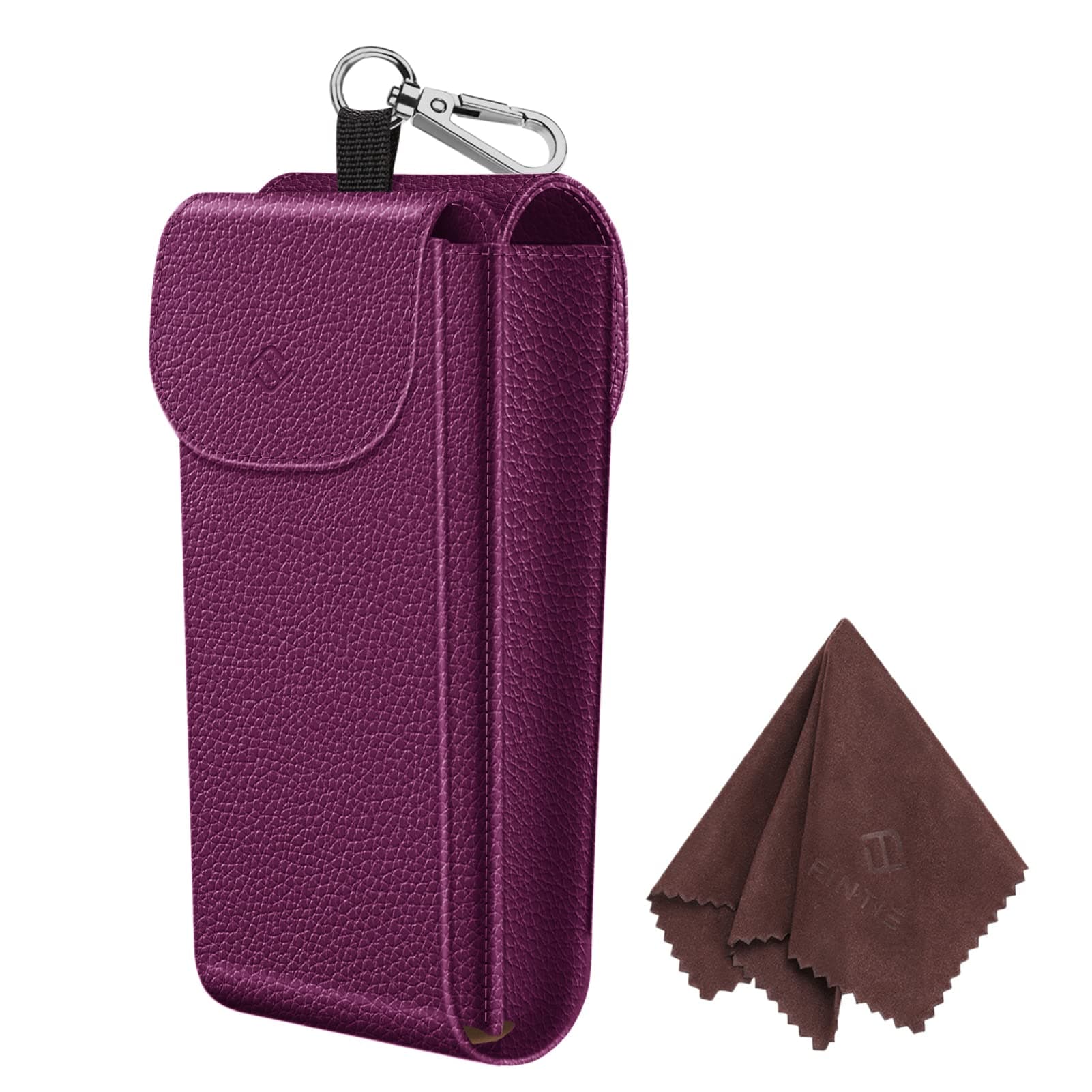 Double Glasses Case with Carabiner Hook, Portable Vegan Leather Eyeglass Case Anti-scratch Sunglasses Pouch, Purple