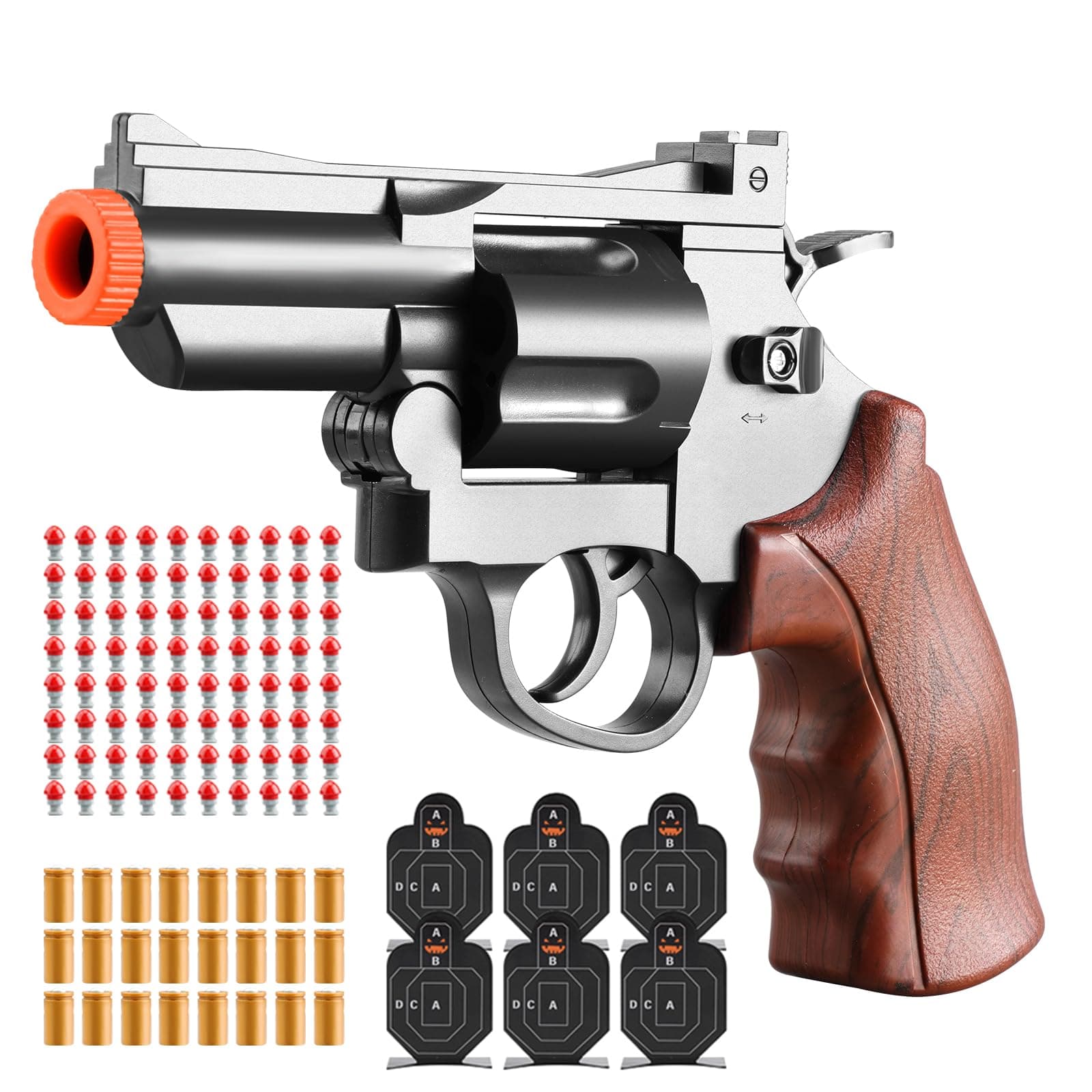 Revolver Toy Gun Pistol, Soft Bullet Toy Foam Pistol with 40 EVA Foam Bullets for Kids - Brown