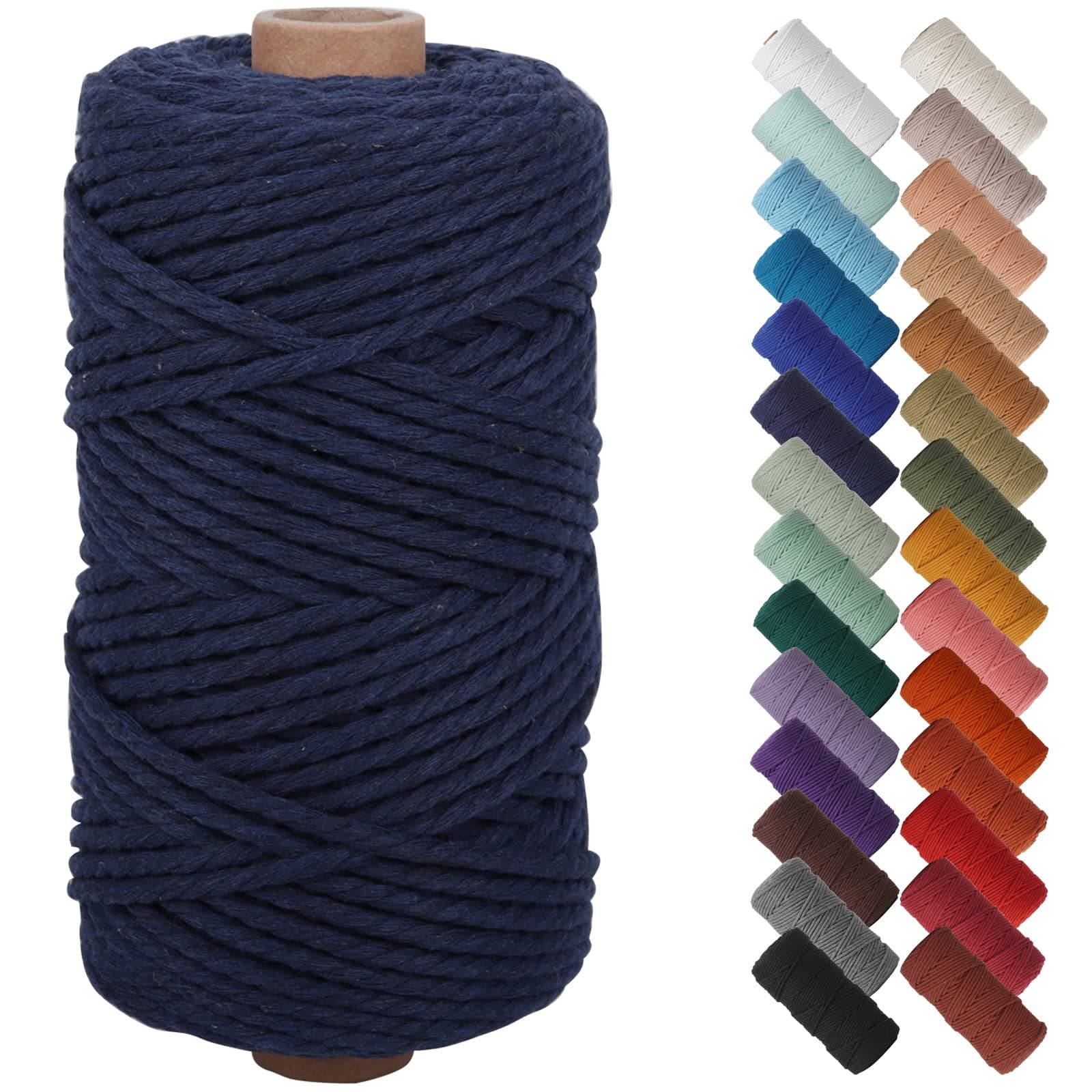 NOANTA Blue Macrame Cord 3mm x 109yards, Colored Macrame Rope, 3 Strand Twisted Cotton Rope Macrame Yarn, Colorful Cotton Craft Cord for Wall Hanging, Plant Hangers, Crafts, Knitting