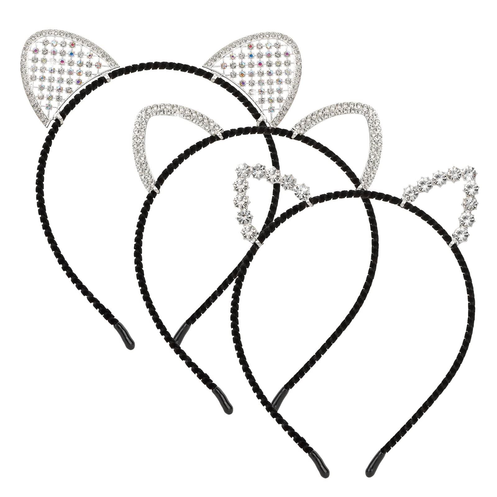 WHAVEL Crystal Rhinestone Animal Ears Headband - 3 Pcs Cosplay Cat Party Hair Accessories for Women (A)