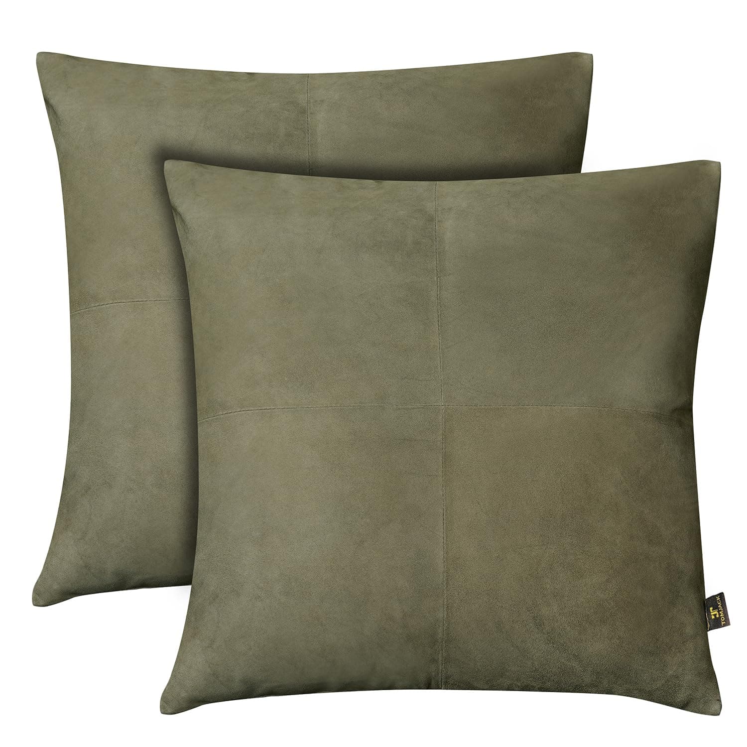 TOMJACK Lambskin Leather Pillow Cover - Decorative Sofa Cushion Case - Throw Covers for Living Room & Bedroom, 18" x 18" - Green Suede Plain Pack of 2