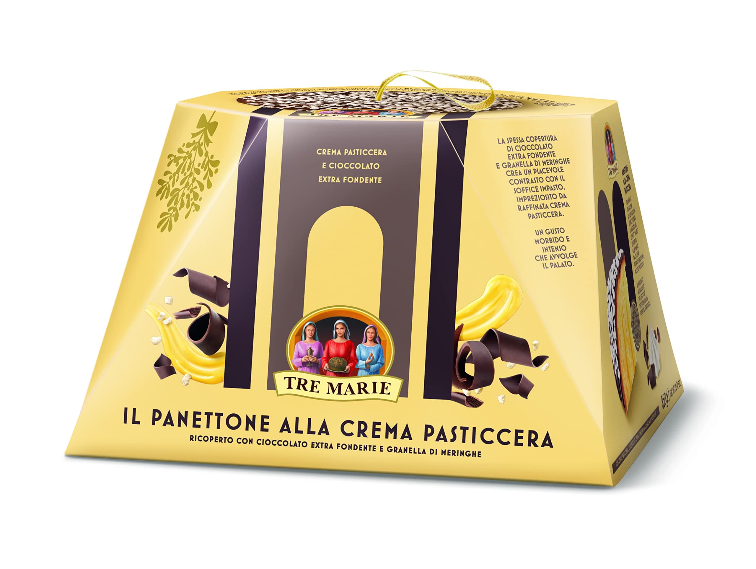 Tre Marie: "Il Panettone Crema Pasticciera e Cioccolato Extra Fondente" Italian Panettone with Custard and Extra Dark Chocolate - 1.87 Pound (850g) Package [ Italian Import ]