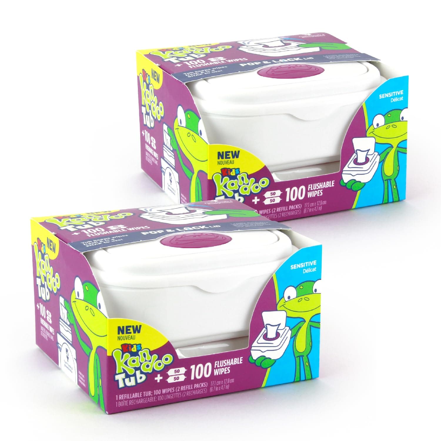 Kandoo Flushable Wipes - 100 Count Tub (Pack of 2)