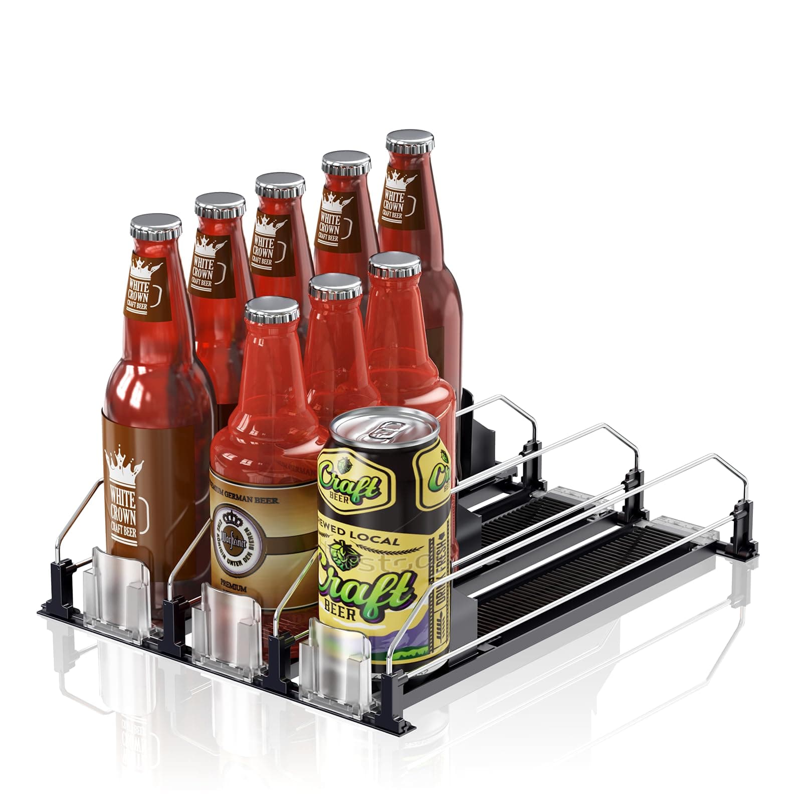 JUNMEI Soda Can Organizer for Refrigerator,Self Pushing Soda Can Organizer for Refrigerator, Width adjustable Automatic sliding(Length 38 cm, 3 rows, 5 rows, black) (3 ROWS)