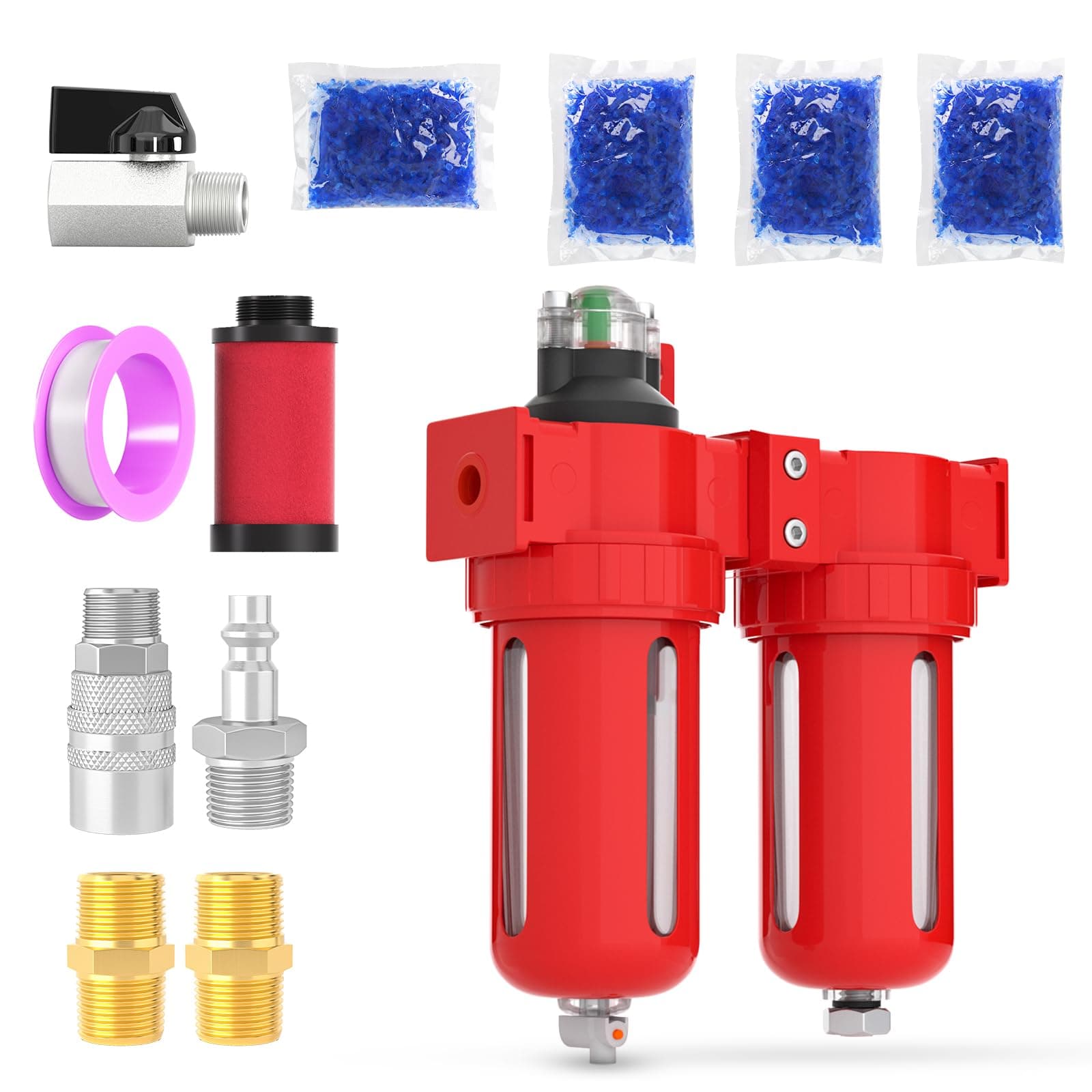 MEANLIN 1/2" NPT Aluminium Air Drying System, Coalescing Filter, Desiccant Dryer and Air Regulator, Manual Drain, with 150 PSI Gauge and Valve Shut Off Switch for Plasma Cutter and Paint Spray