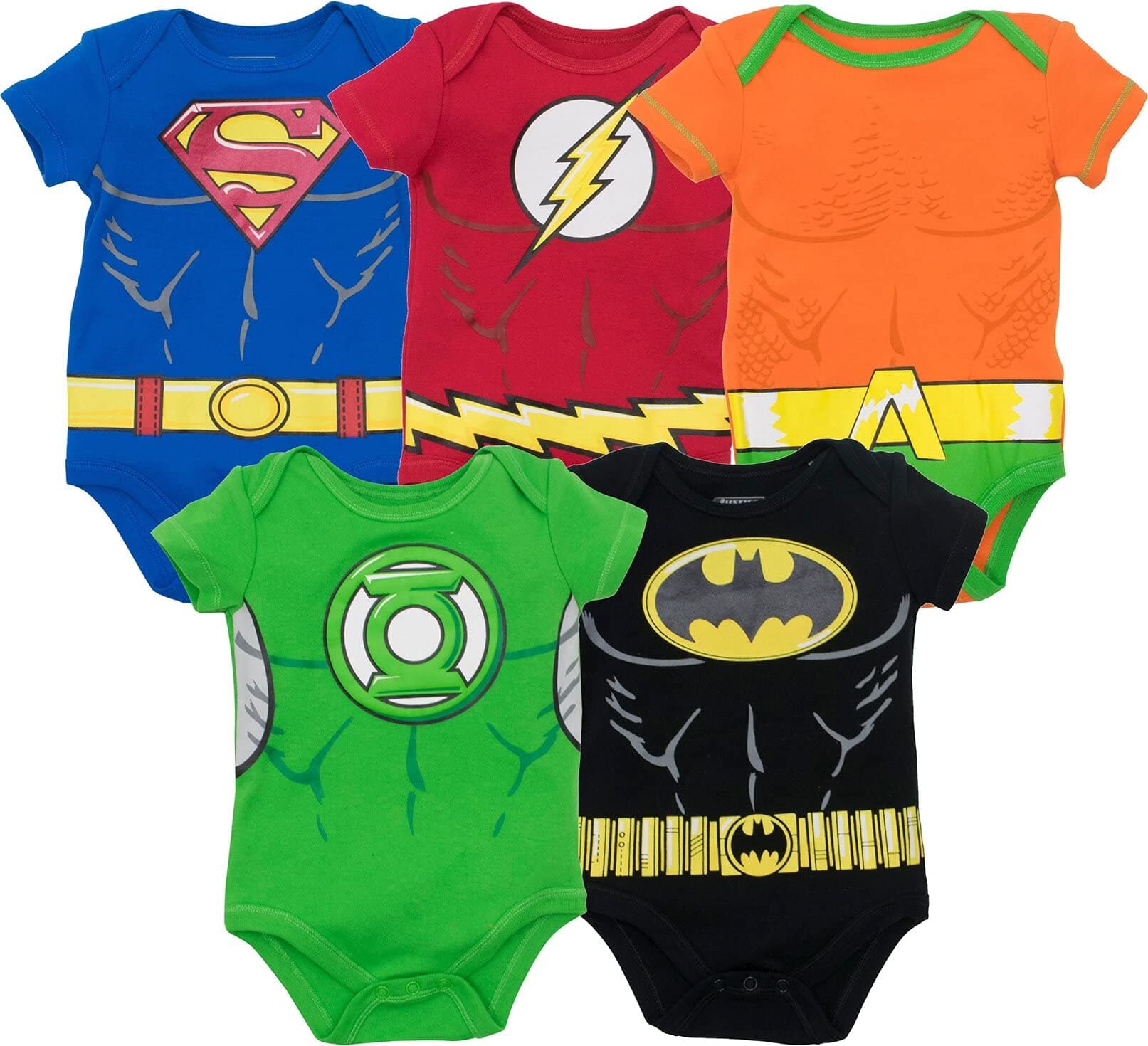 Justice League Baby Boys' 5 Pack Superhero Bodysuits