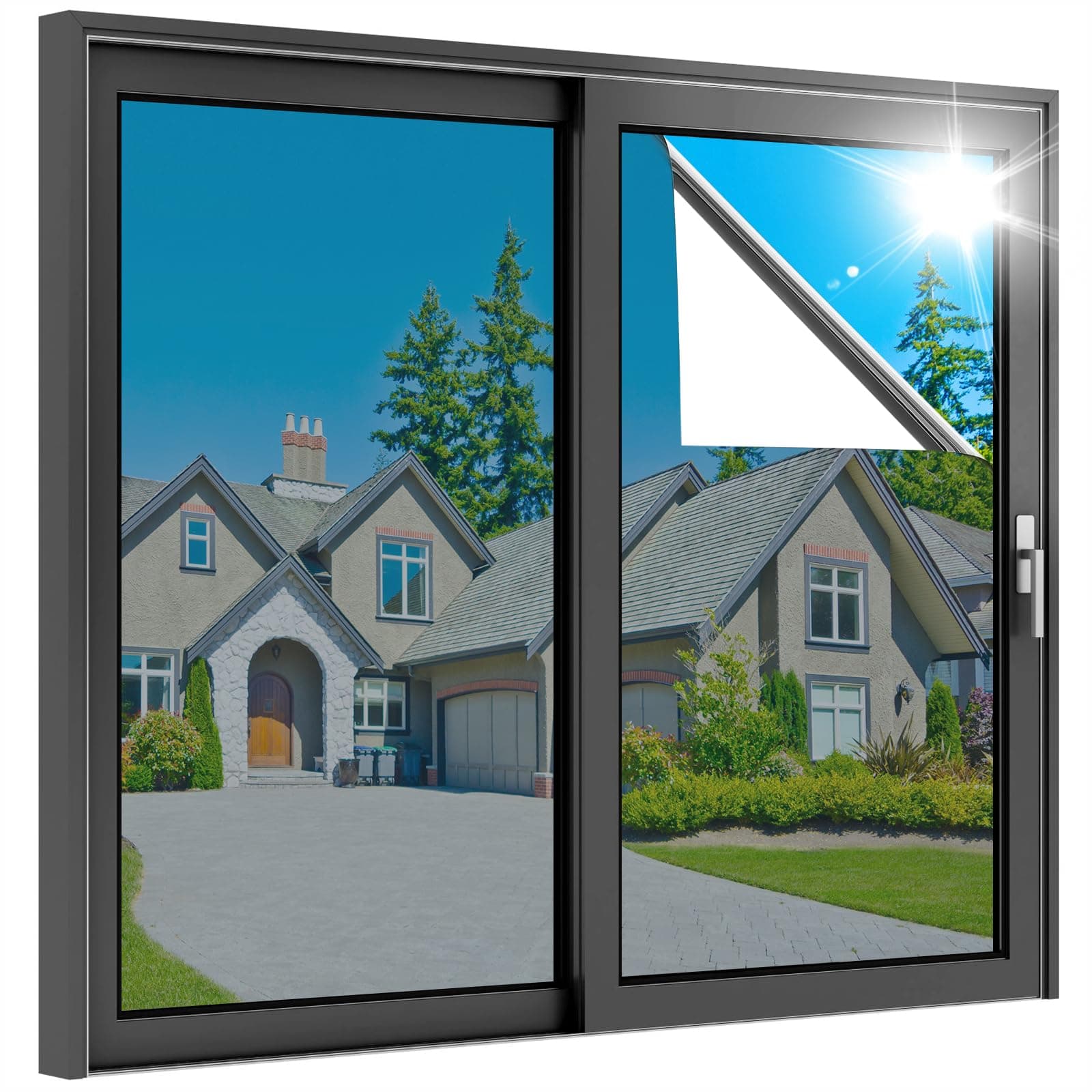 rabbitgoo One Way Window Privacy Film, Window Tint for Home, Reflective Heat Control Sun Blocking Anti UV See Out Not in Glass Door Covering Tinting Film, 17.5 in X 6.5 Feet, Silver