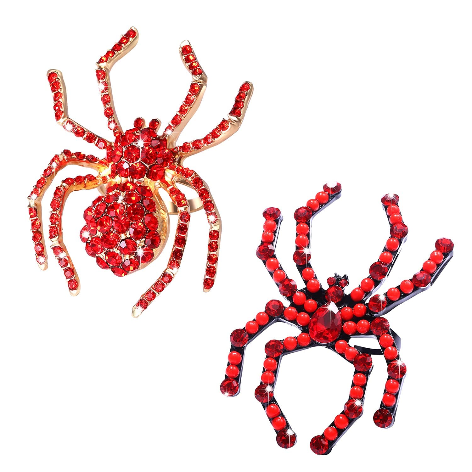 Halloween Rings Gothic Spider Rings Statement Sparkly Red Crystal Spider Rings Set For Women Men Kids Halloween Party Favors