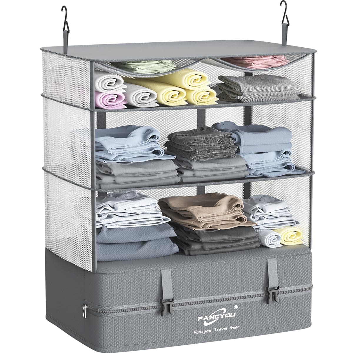 Compressible Packing Cubes Portable Hanging Closet Shelves 17"x12"x24" Extendable Travel Organizer Nylon Packing Bags for Suitcase