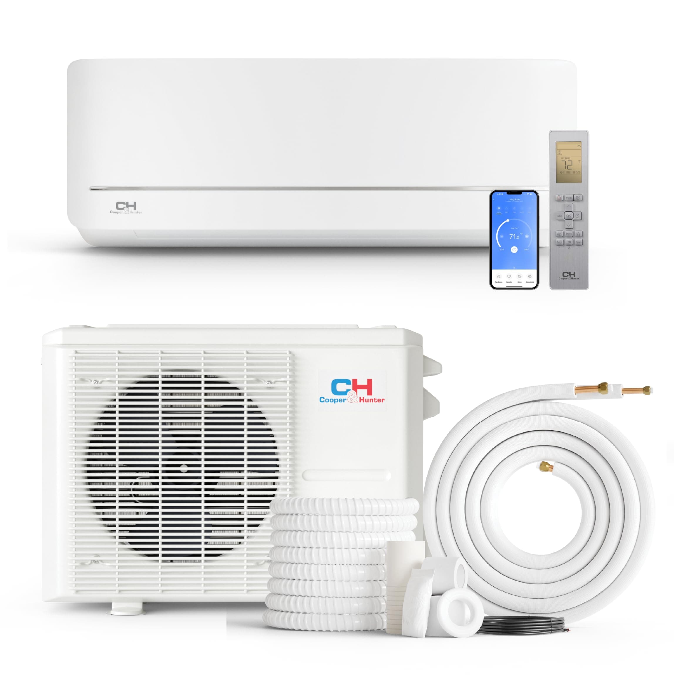 Cooper & Hunter 18,000 BTU, 230V 19 SEER Ductless Mini Split AC/Heating System Pre-Charged Inverter Heat Pump with 16ft Installation Kit