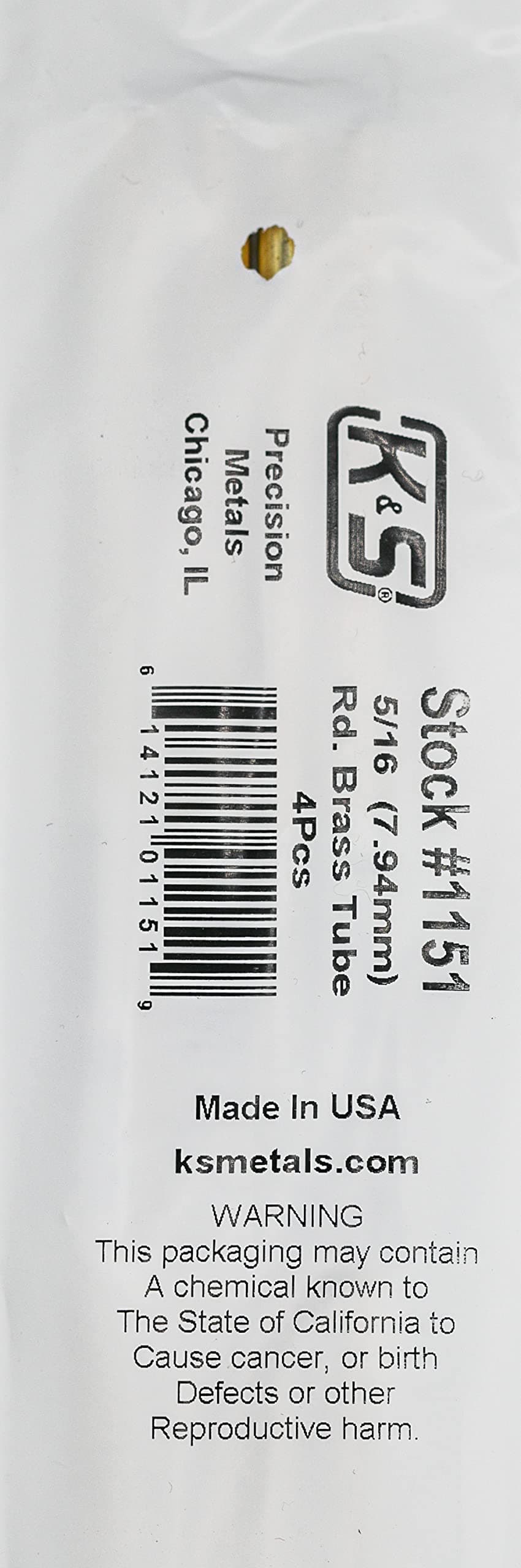 K & S 1151 Round Brass Tube, 5/16" OD x 0.014" Wall x 36" Long, 4 Pieces, Made in The USA