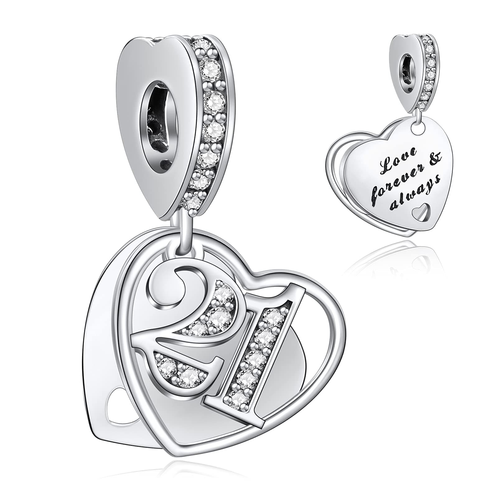 16 18 21 30 40 50 60 Years of Love Dangle Charms for Charms Bracelets, Forever & Always 925 Sterling Silver Cubic Zirconia Bead Pendant, Happy Birthday Jewelry Gifts for Women
