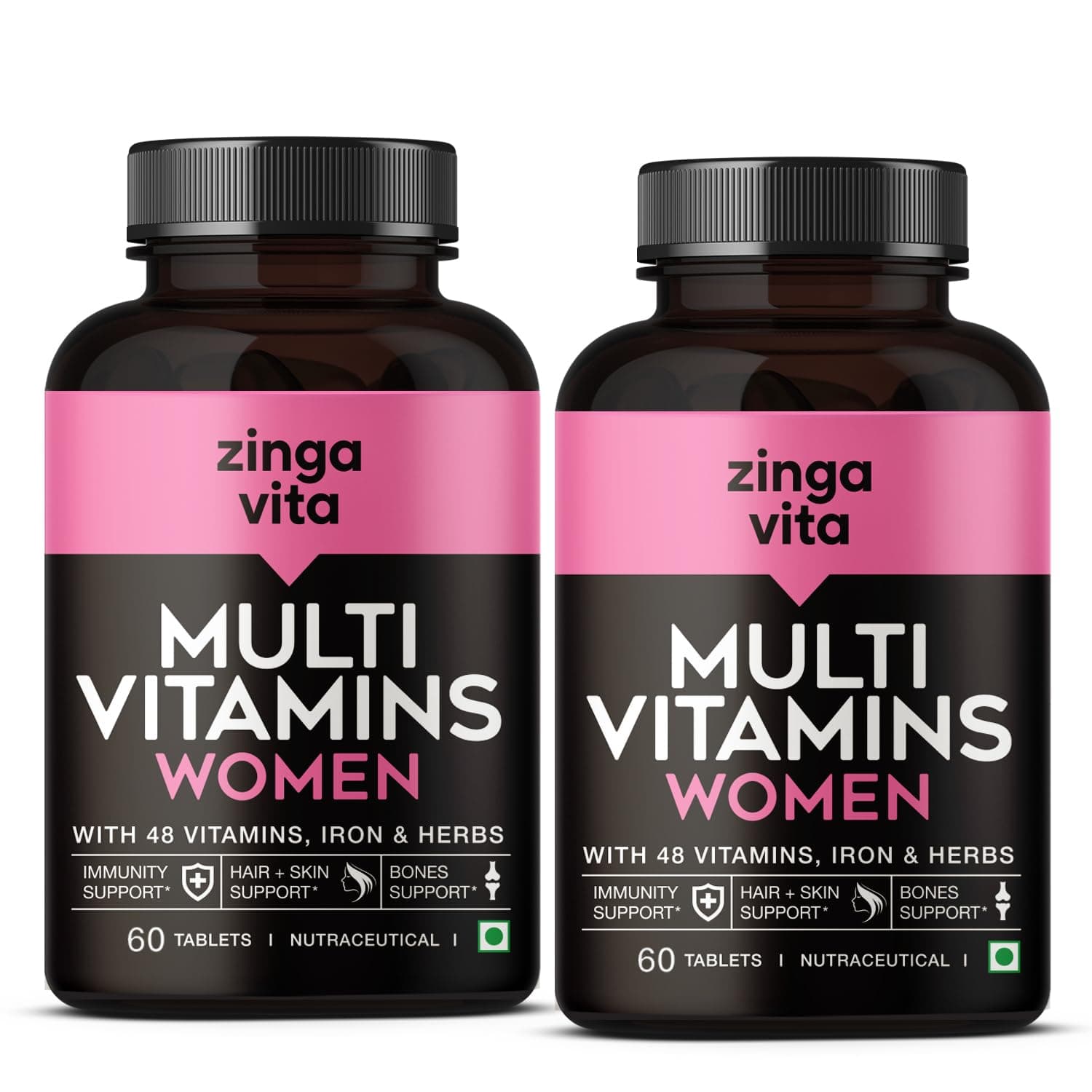 Zingavita Multivitamin for Women with 45+ Essential Nutrients | Zinc, Vitamin C, Biotin, Calcium, Vitamin D, Iron and Herbs for Healthy Hair, Skin, Strong Bones & Overall Health - 120 Veg Tablets