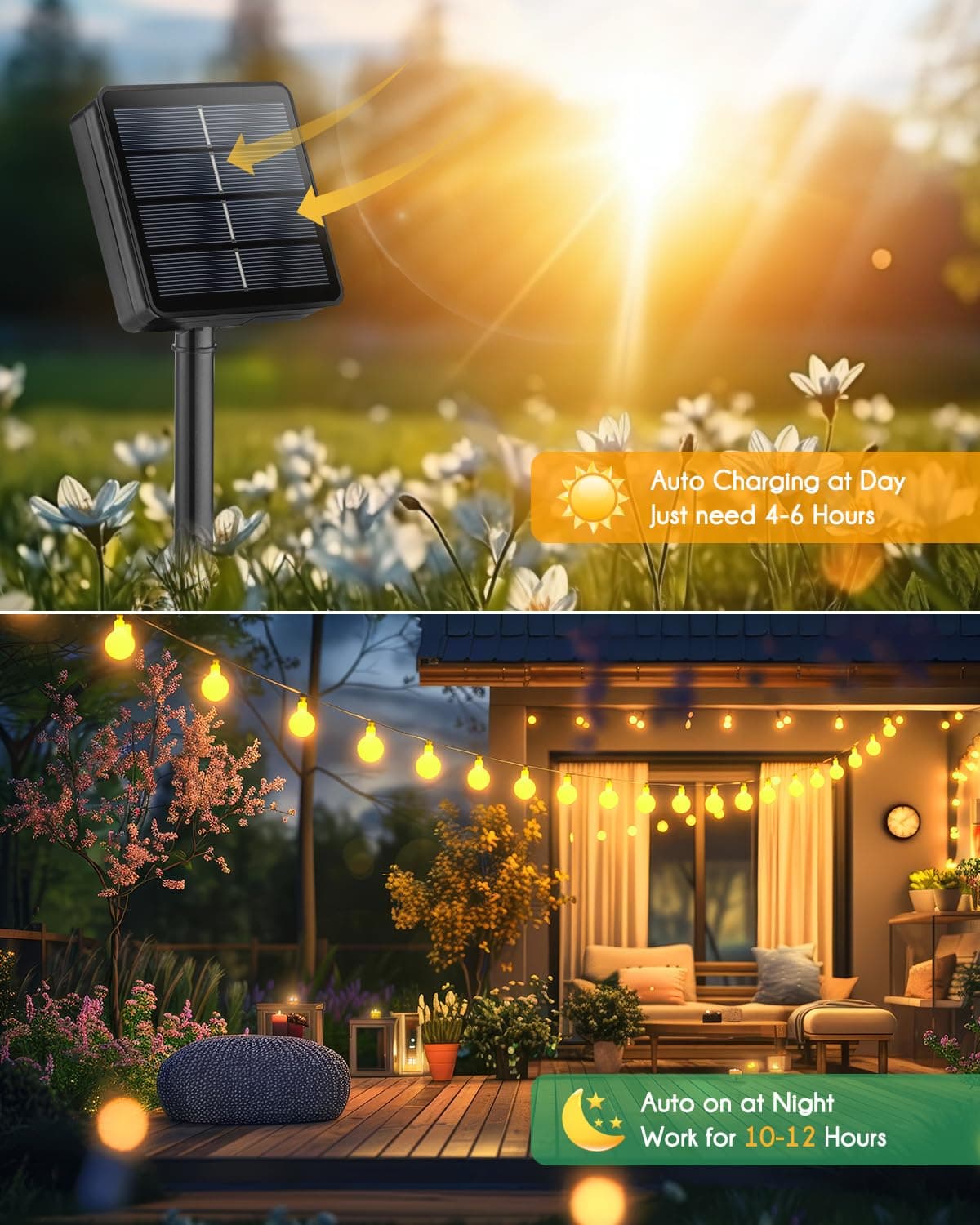 Brightown Solar String Lights Outdoor Waterproof, 19.6Ft 60 LED Globe Solar Patio Lights, 8 Modes Balcony Lights for Yard Patio Tree Canopy Party Camping Balcony Decor(Warm White)