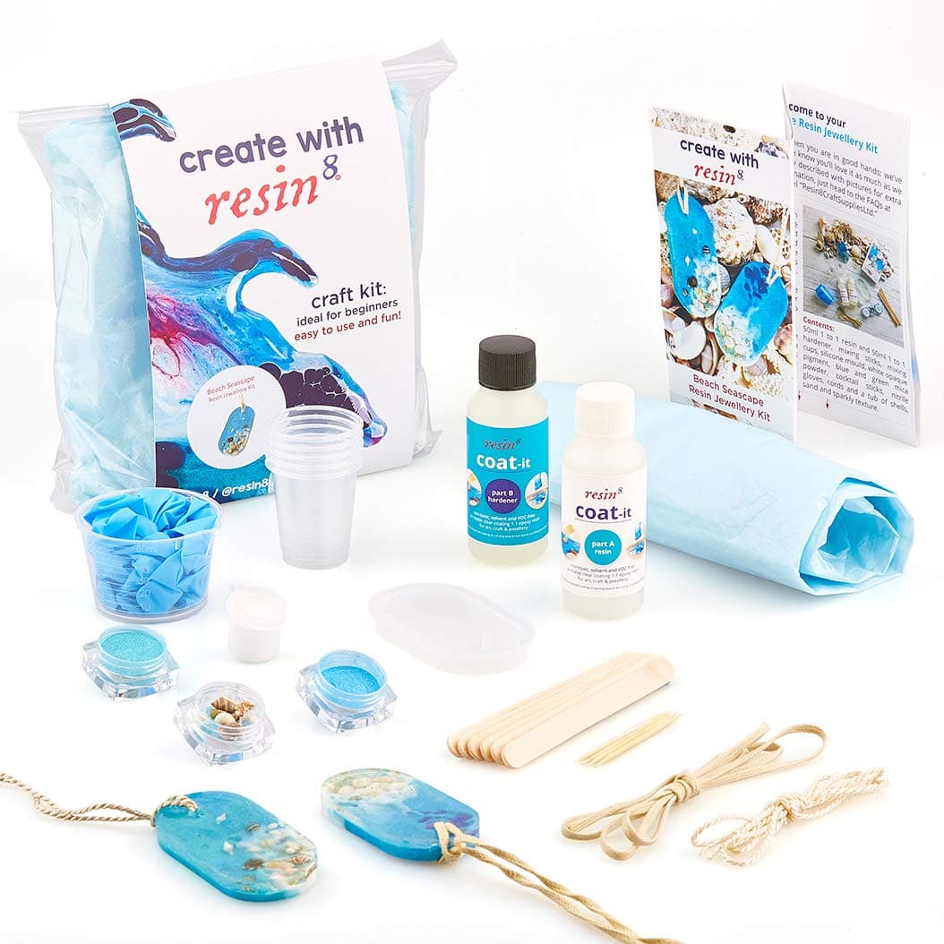 Resin8 Epoxy Resin Jewellery Craft Kit Beach Seascape - Make Your own Resin Ocean Pendants with This DIY Craft Gift Kit