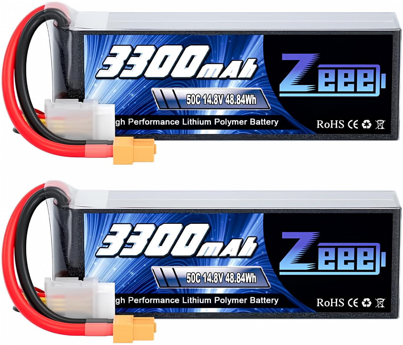 14.8V 4S Lipo Battery 50C 3300mAh Soft Case Battery with XT60 Plug for RC Airplane Helicopter RC Boat UAV Drone FPV RC Car Truck Boat(2 Packs)