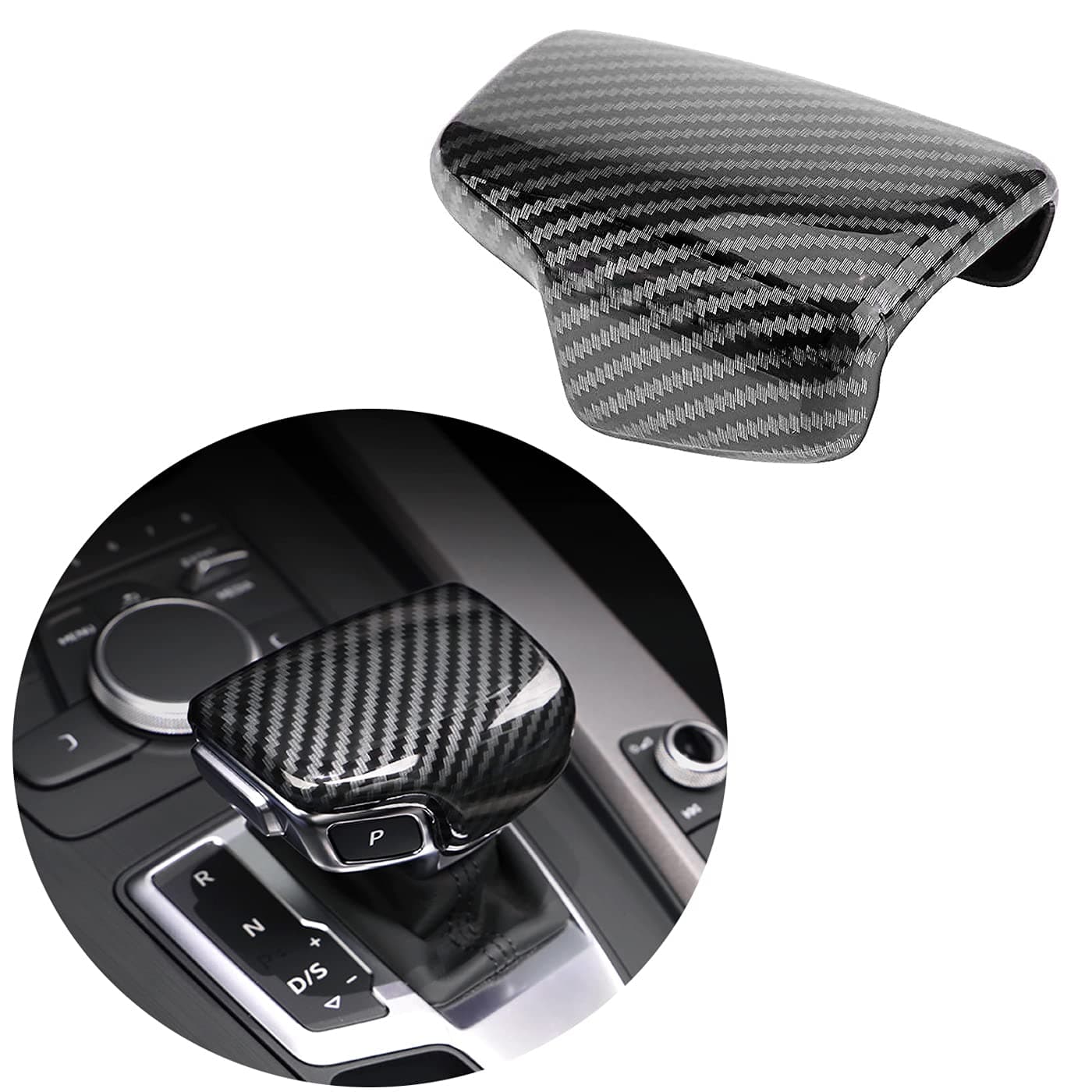Sport Style Carbon Fiber Print Gear Shift Knob Cover Trim Replacement for Au-di A4 S4 2017-2023 /A4 allroad 2017-2022/ A5 S5 2017-2023/ Q5 2017-2023/SQ5 2018-2023/ Q7 2017-2019/