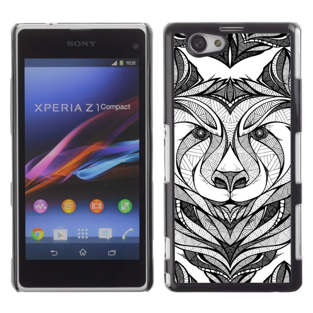 CaseLord Plastic Hard Case Cover for Sony Xperia Z1 Compact / Wolf Tattoo Illustration /