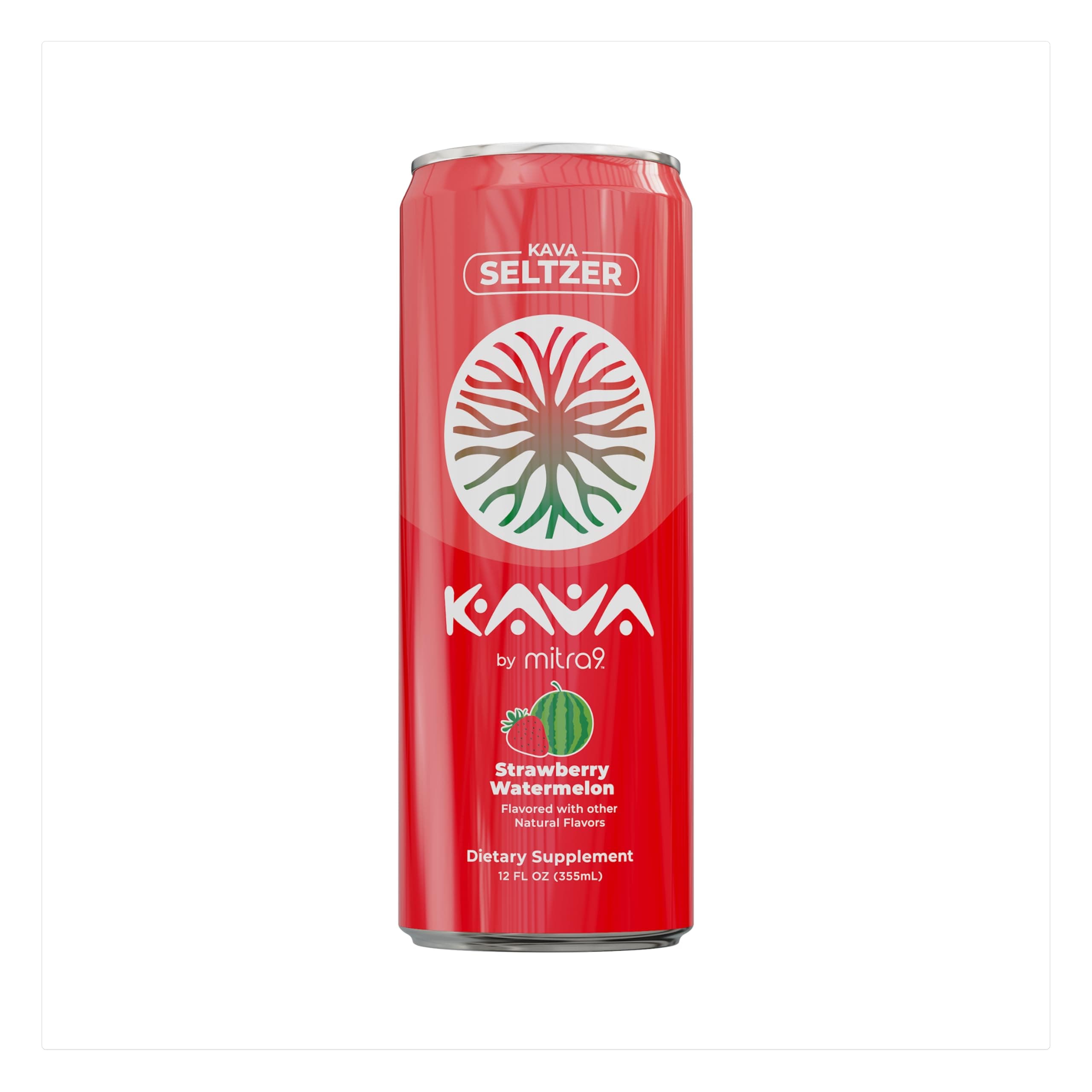 Strawberry Watermelon Kava Seltzer - Sparkling Relaxation Drink | 4-Pack | Non-Alcoholic Alcohol Alternative | 500mg Kava Root Extract | Low Calorie, Plant Based | 12 fl oz Cans