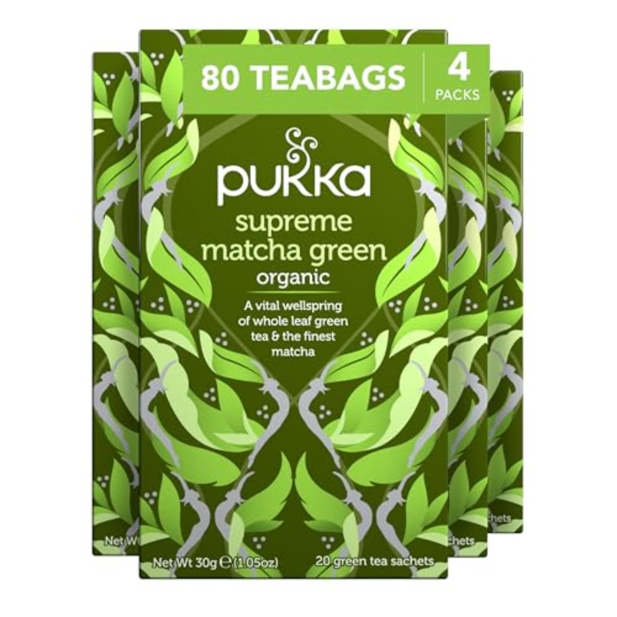 Pukka Supreme Matcha Green Organic Herbal Tea, Energizing Infusion With Matcha Powder, Ideal For Daily Vitality, Caffeine Free, 80 Total Tea Bags (20ct - Pack of 4)