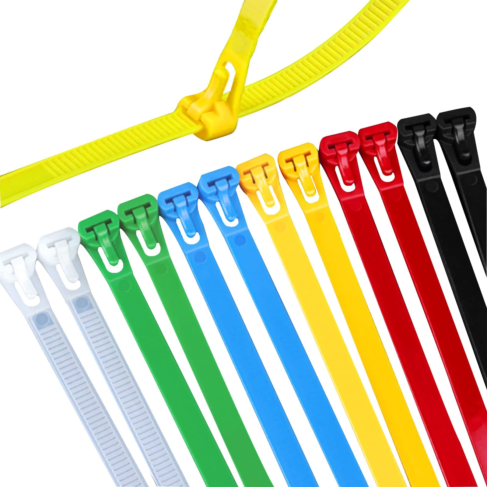 100 PCS 12 Inch Color Releasable Cable Zipper Cable Ties, Adjustable Reusable 50 Lbs Tensile Strength Nylon Cable Ties for Lndoor and Outdoor Multipurpose Plastic Cable Ties (Multicolor)