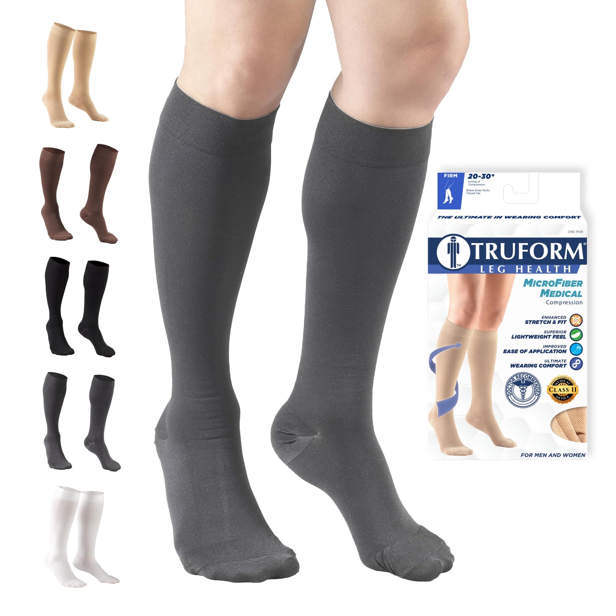 20-30 mmHg Compression Stockings for Men and Women, Knee High Length, Closed Toe, Gray, Medium (8865GR-M)