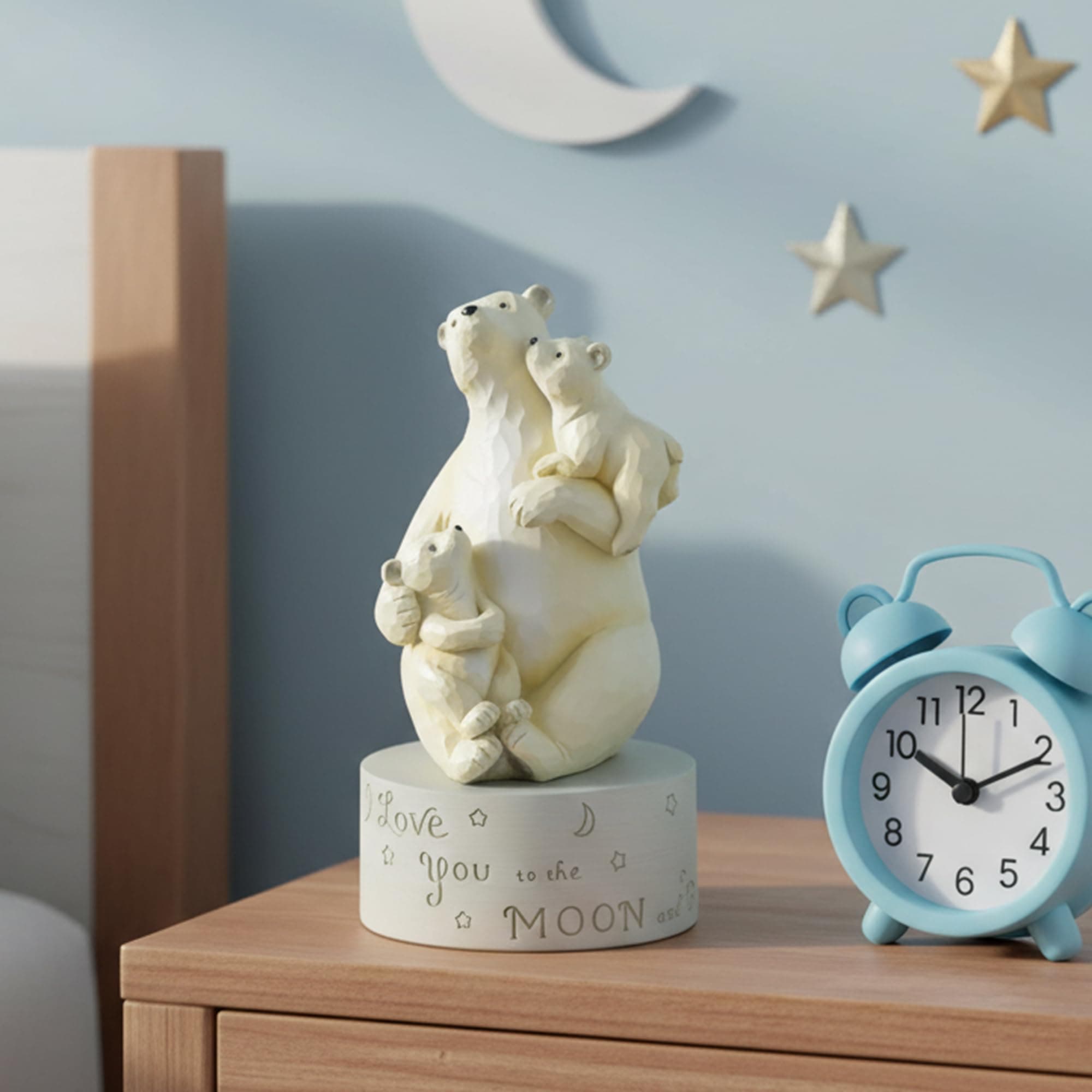 AIDLNS Polar Bear with Two Cubs, Polar Bear Music Box Love You to The Moon and Back Sculpted Hand-Painted Figure Anniversary Birthday Gifts for Mom Daughter Son, You are My Sunshine