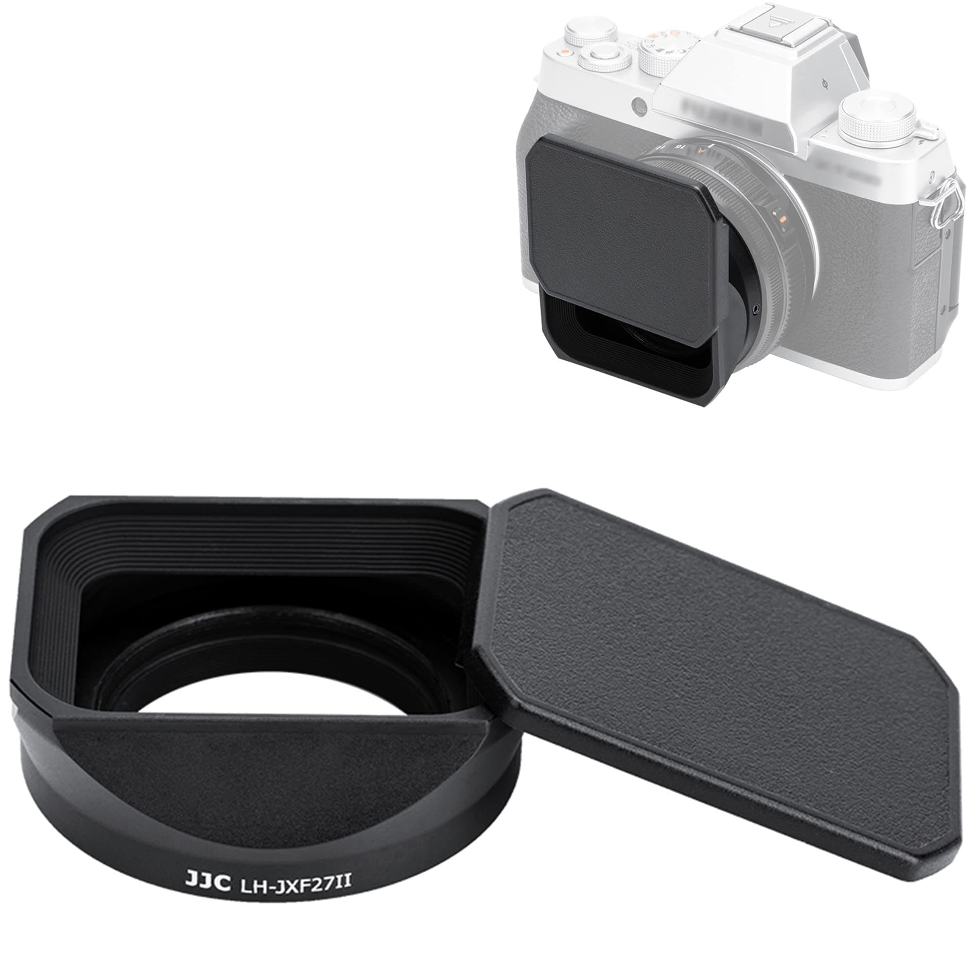 JJC Square Metal Camera Lens Hood Cover with Lens Cap Replaces LH-XF27 for Fujifilm XF 27mm F2.8 R WR & XF 27mm F2.8 Lens & XF 23mm F2.8 R WR on X-T5 X-T4 X-T3 X-T2 X-T30 II X-T20 X-T10 X-H2S X-H2