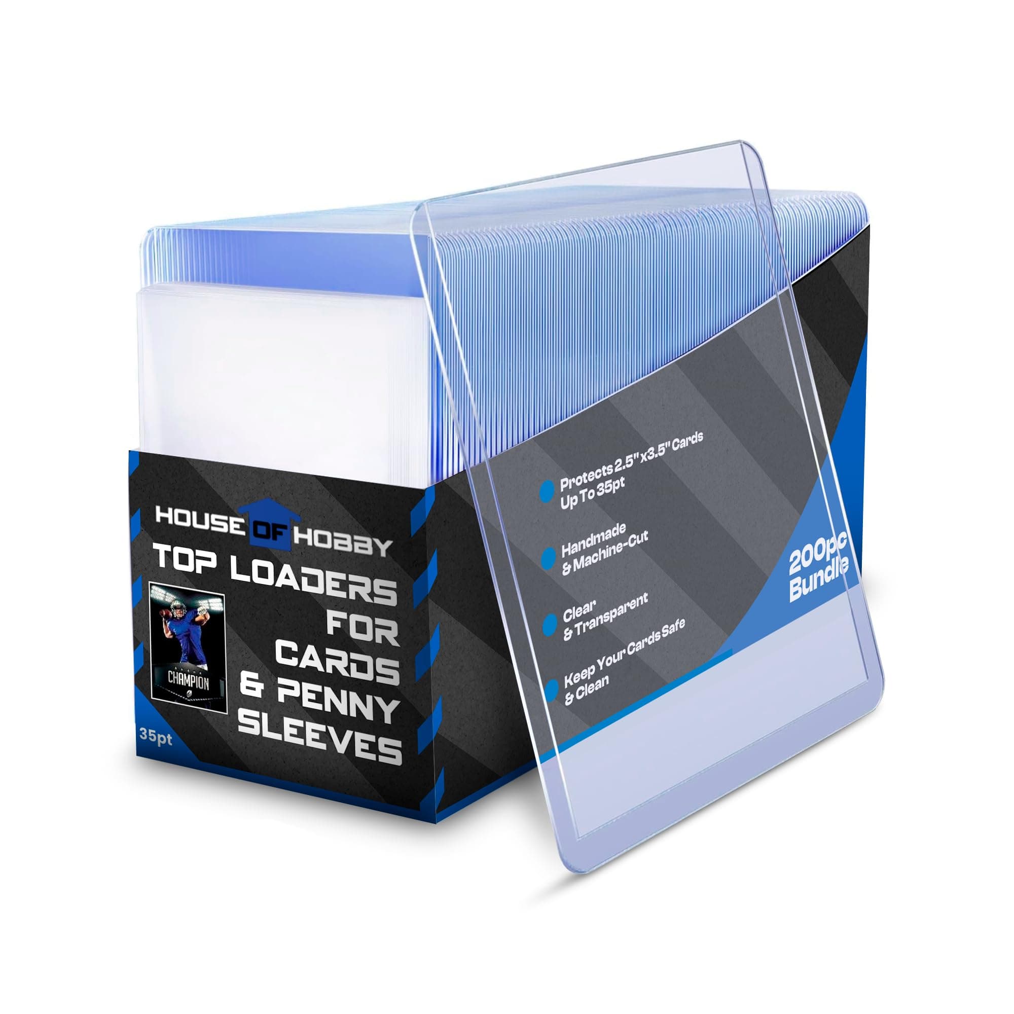 200pc Top Loaders for Cards and Penny Sleeves Bundle - Hard Plastic Card Sleeve, Trading Card Protectors, Yugioh & Baseball Card Sleeves - 100 Trading Card Top Loaders & 100 Penny Sleeves