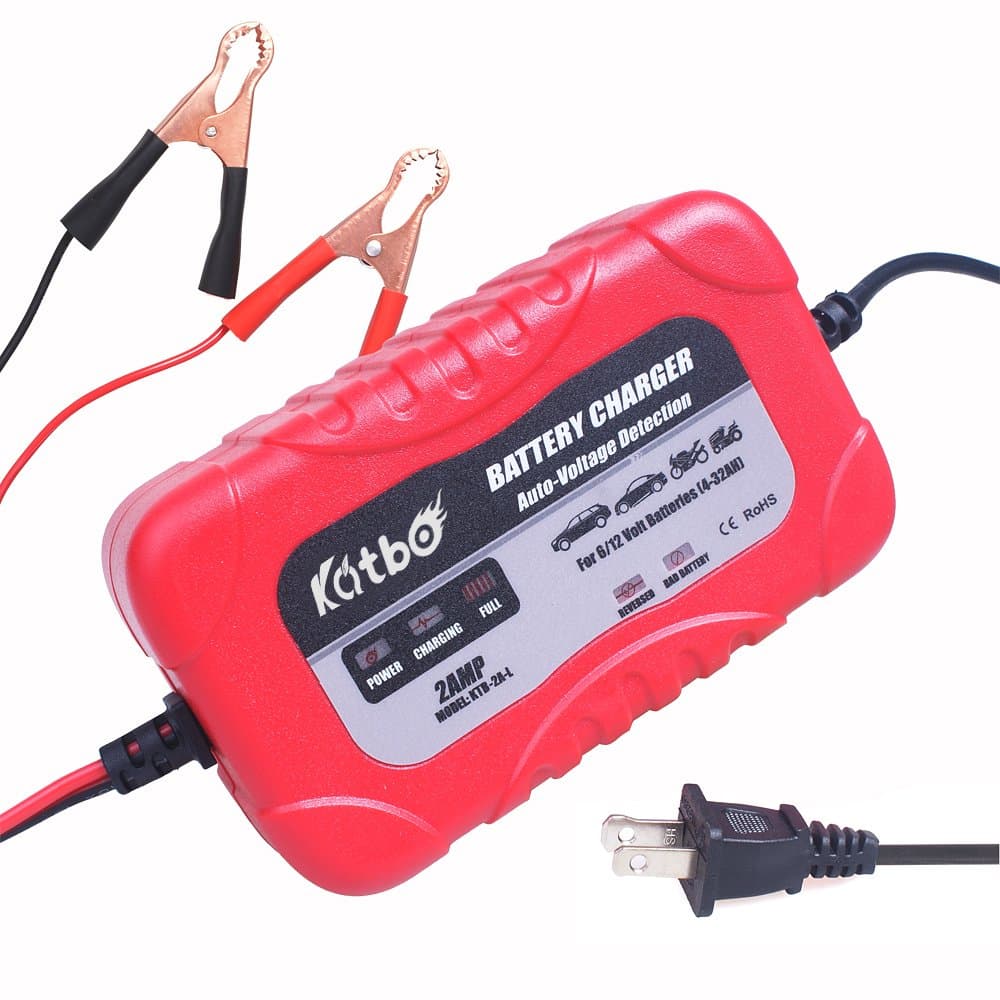 KATBO 2Amp Smart Battery Charger Maintainer 6V 12V Technology Sealed Lead Acid Battery Trickle Charger Maintainer for Cars 4 Wheelers Motorcycles ATVs RVs Powersports