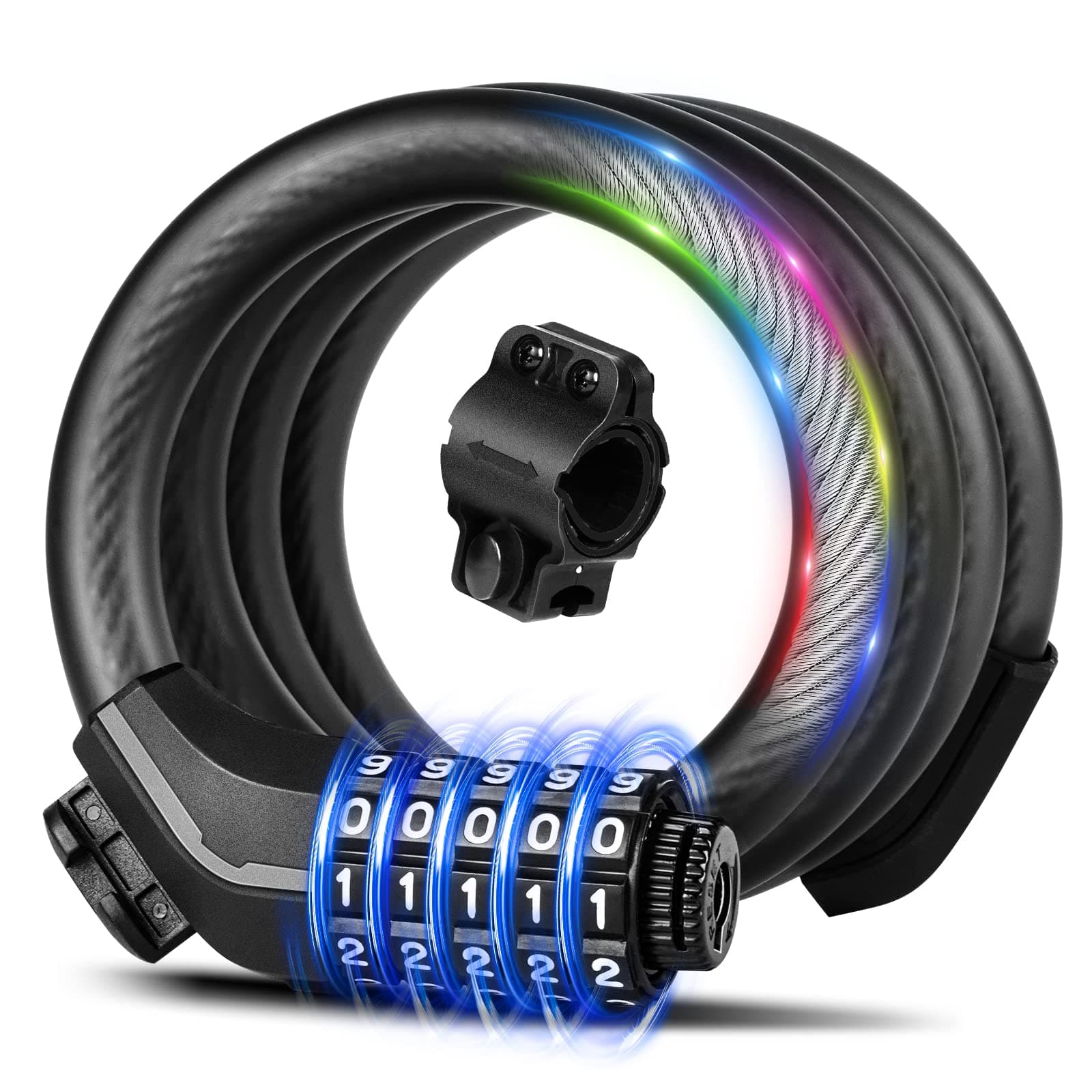 Bike Lock Cable with Combination,High Security 5-Digit Resettable Combination Bicycle Lock Anti-Theft, with Mounting Bracket for Bikes and Scooters