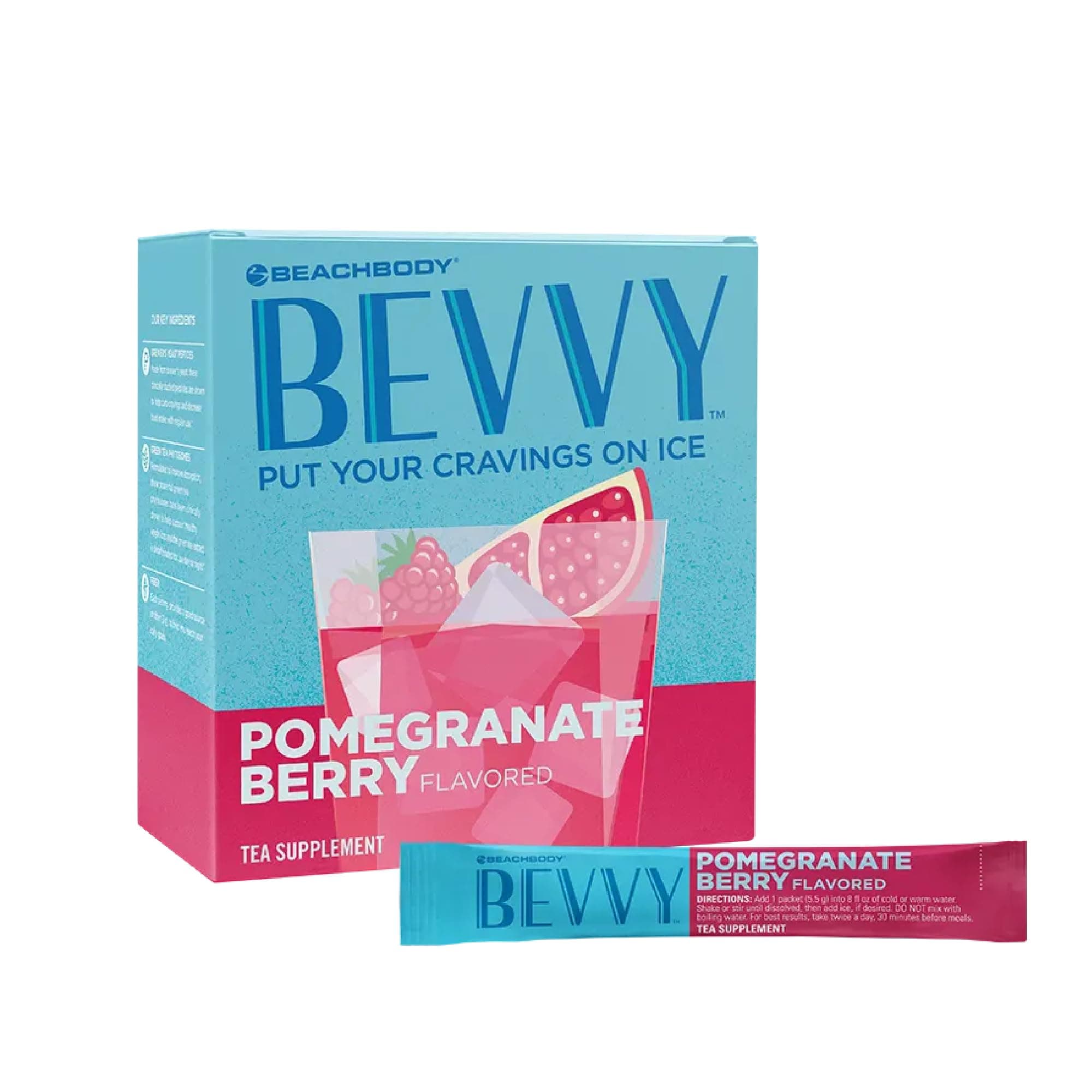 BODi Bevvy Pomegranate Berry Iced Tea Supplement with Fiber, Low-Caffeine Cravings Control, No Artificial Preservatives, Plant-Based, Gluten-Free, Dairy & Soy-Free - 40 Servings