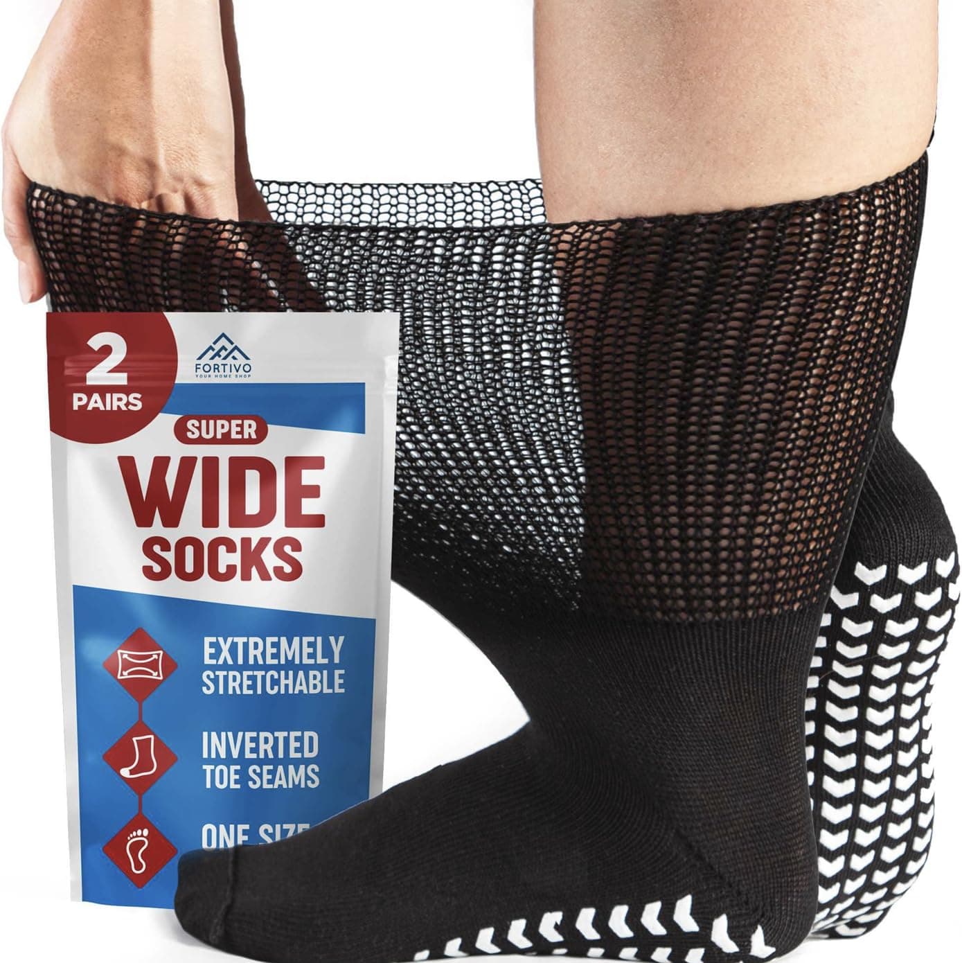 2 Pairs Extra Wide Socks for Swollen Feet, Diabetic Socks for Men, Non Slip Socks, Diabetic Socks, Hospital Socks