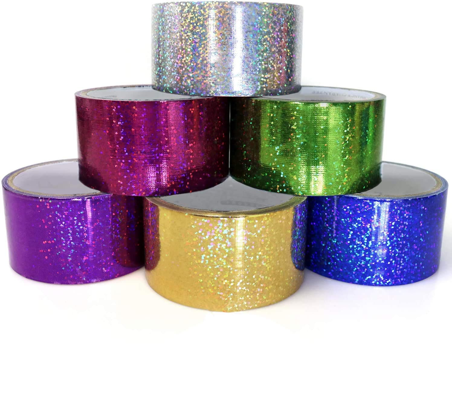 GIFTEXPRESS 6 Holographic Heavy-Duty Assorted Colored Duct Tapes, Sparkle Glitter Tapes Multi Purposes Bright Colors for DIY, Art Craft, 2" Roll by 5 yds