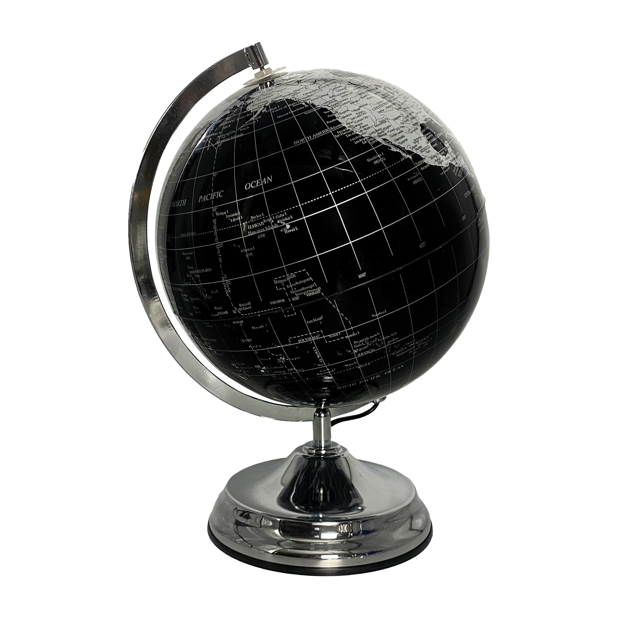CelloGleneagles Travel Globe Black & Silver 20cm. LED Cool White Switch Activated World Globe Light Up. LED World Map Geo Globe Lamp. Planet Map Of The World Desk Decor. Home Office Gadgets For Men.