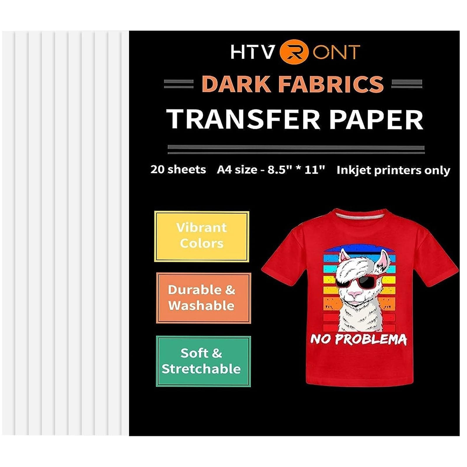 Heat Transfer Paper for T Shirts 20 Sheets, 8.5" X 11" Printable Heat Transfer Vinyl, Vivid Color & Durable Iron on Transfer Paper for Dark Fabric