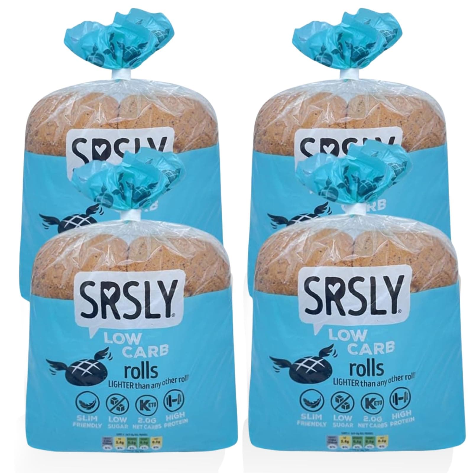 Low Carb 50/50 Bread Rolls - 2g Carbs & 130 Kcals Per Roll - Freshly Baked Soft & Fluffy – Sugarwise Certified Reduced Sugar - High Protein - 4 Packs of 4 Large Rolls