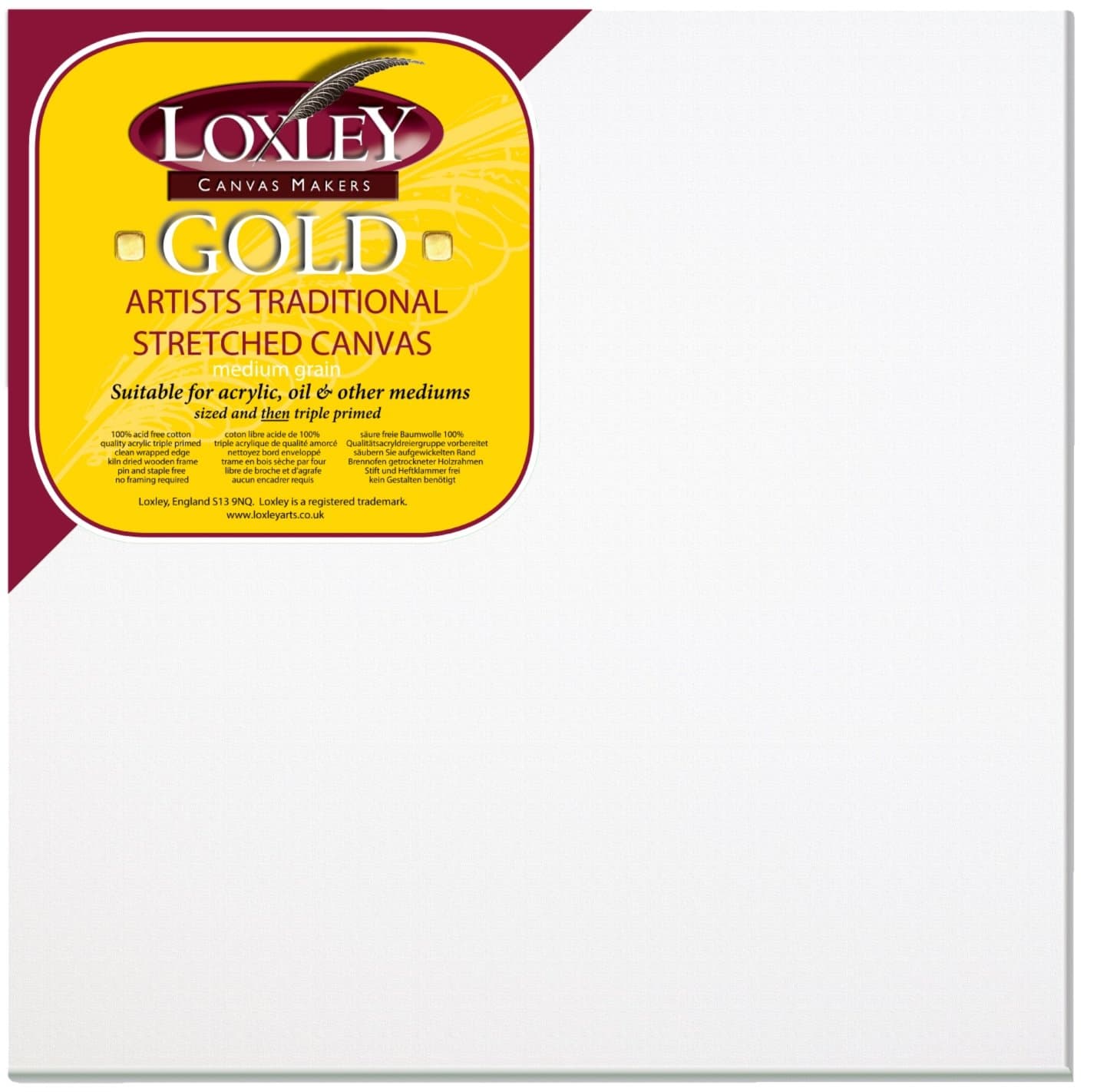 Loxley Gold 20 x 20-inch 51 x 51 cm 18 mm Square Traditional Depth Stretched Artist Canvas Primed