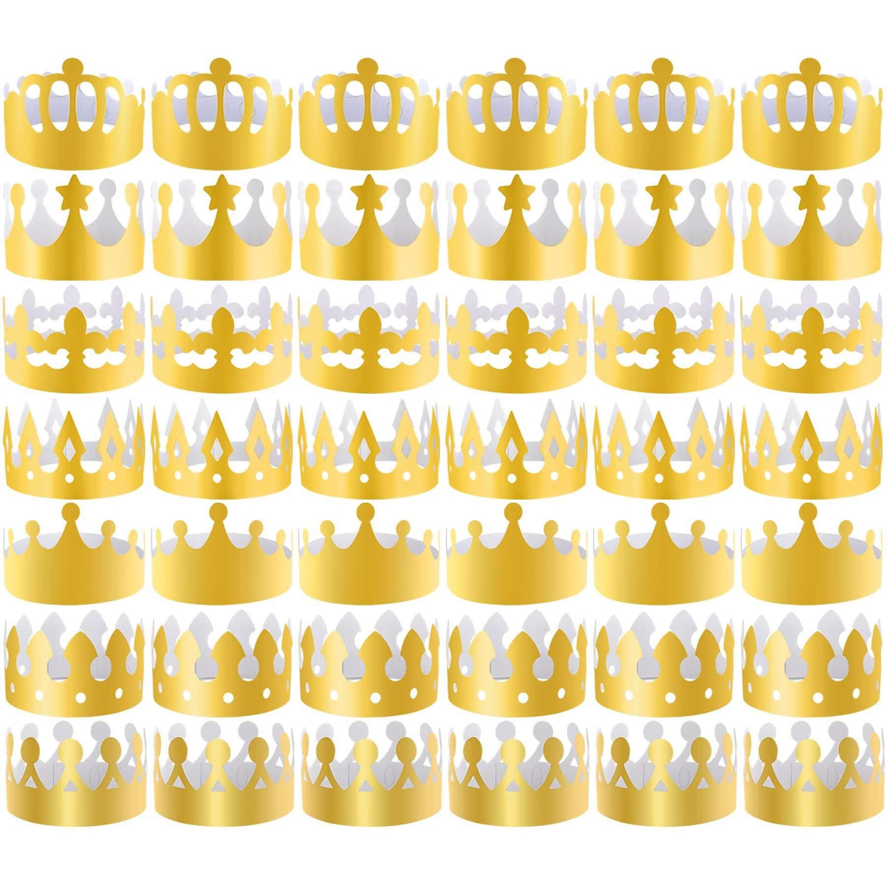 Famiker Golden Paper Crown, Jubilee Decorations Hats 2022, 4 Styles Adjustable King Crown Party Hats, Party Gold Crowns Hats King Crowns for Birthday, Celebration, Jubilee Party, 23X4.9in