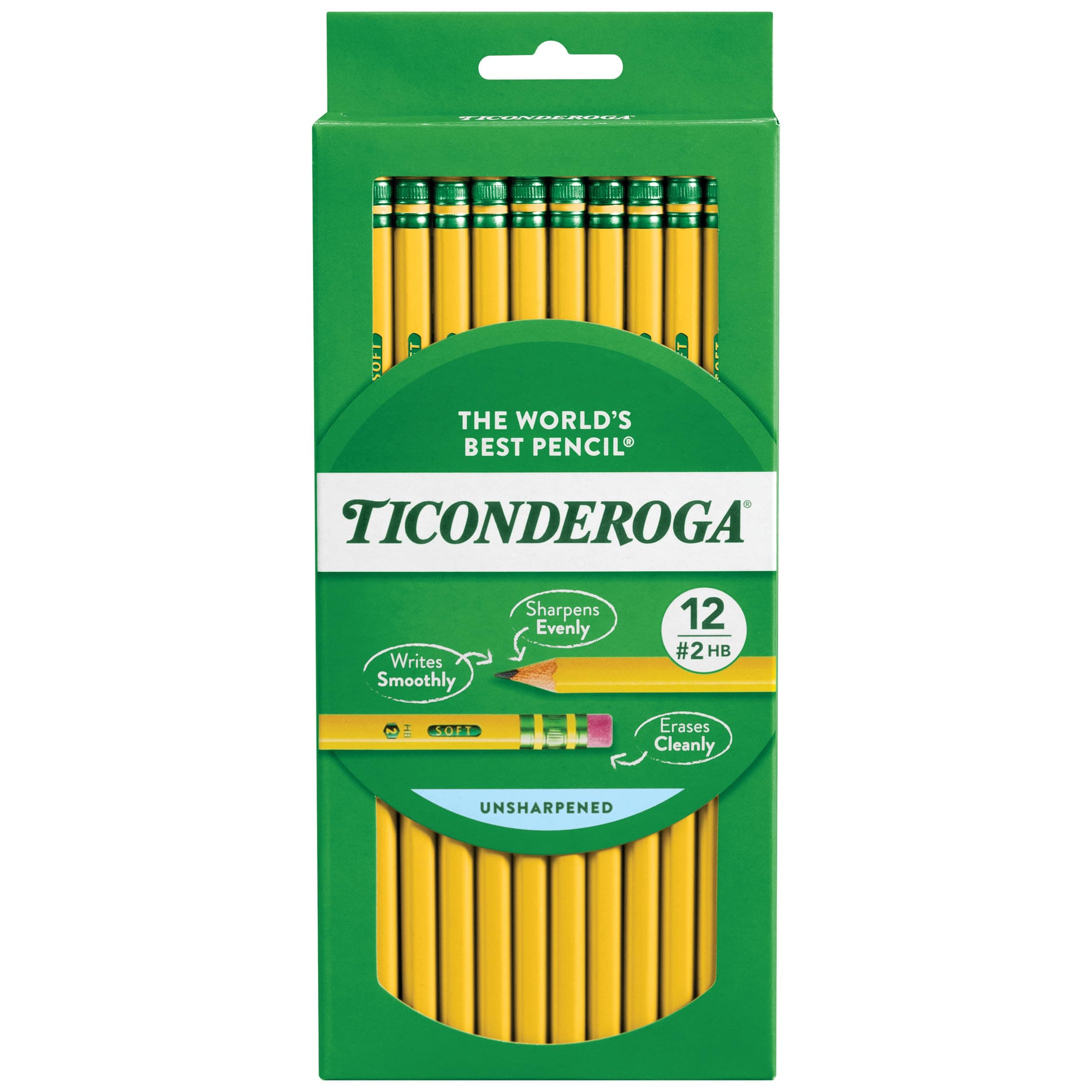 Ticonderoga Pencils Wood Cased Graphite #2 Hb Soft Hang Tab Box 12 Pack 12-Count Yellow