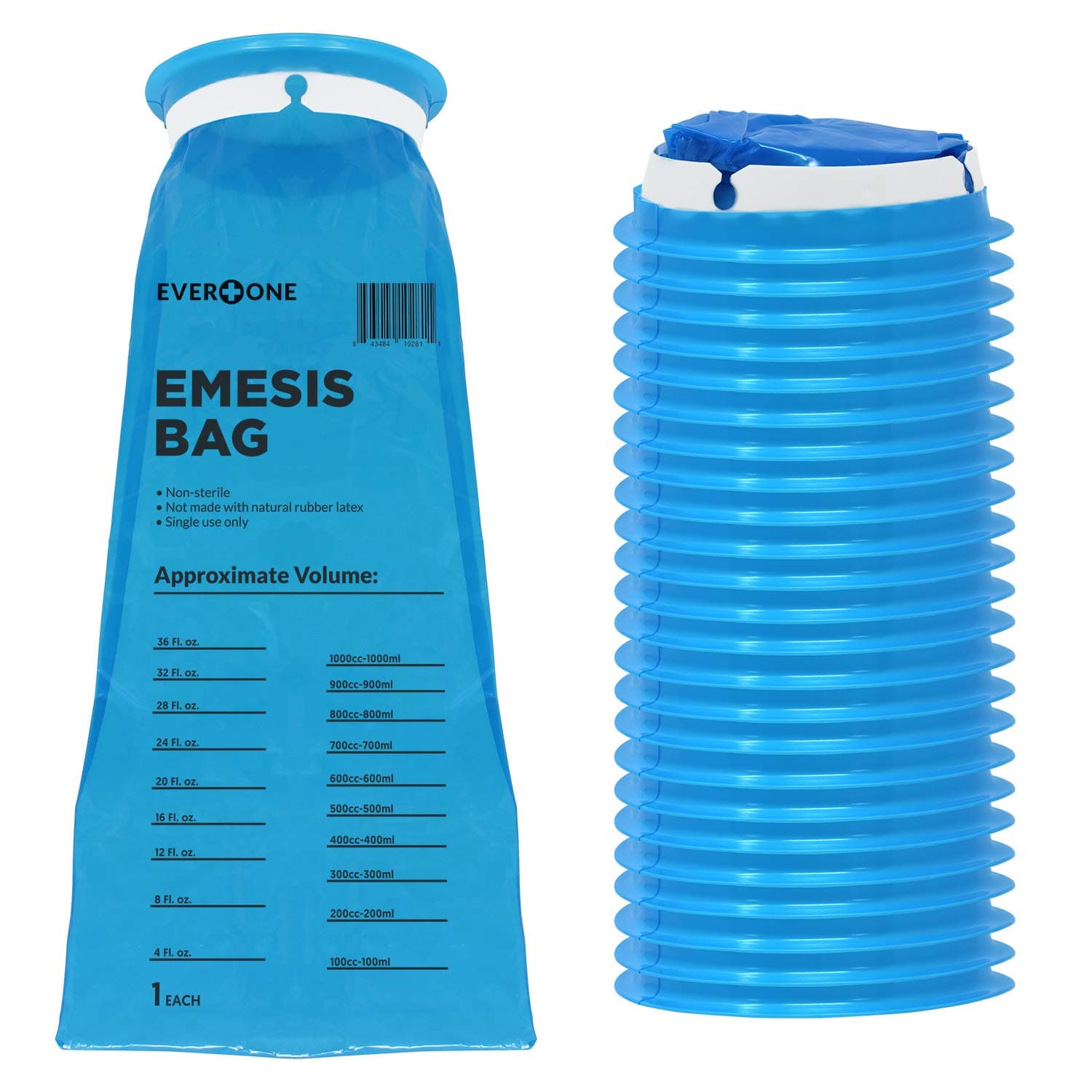 EverOne Emesis Disposable Blue Vomit Bags, Leakproof, For Travel, Uber, Taxi, Motion Sickness, Pregnancy, Kids, 24 Count