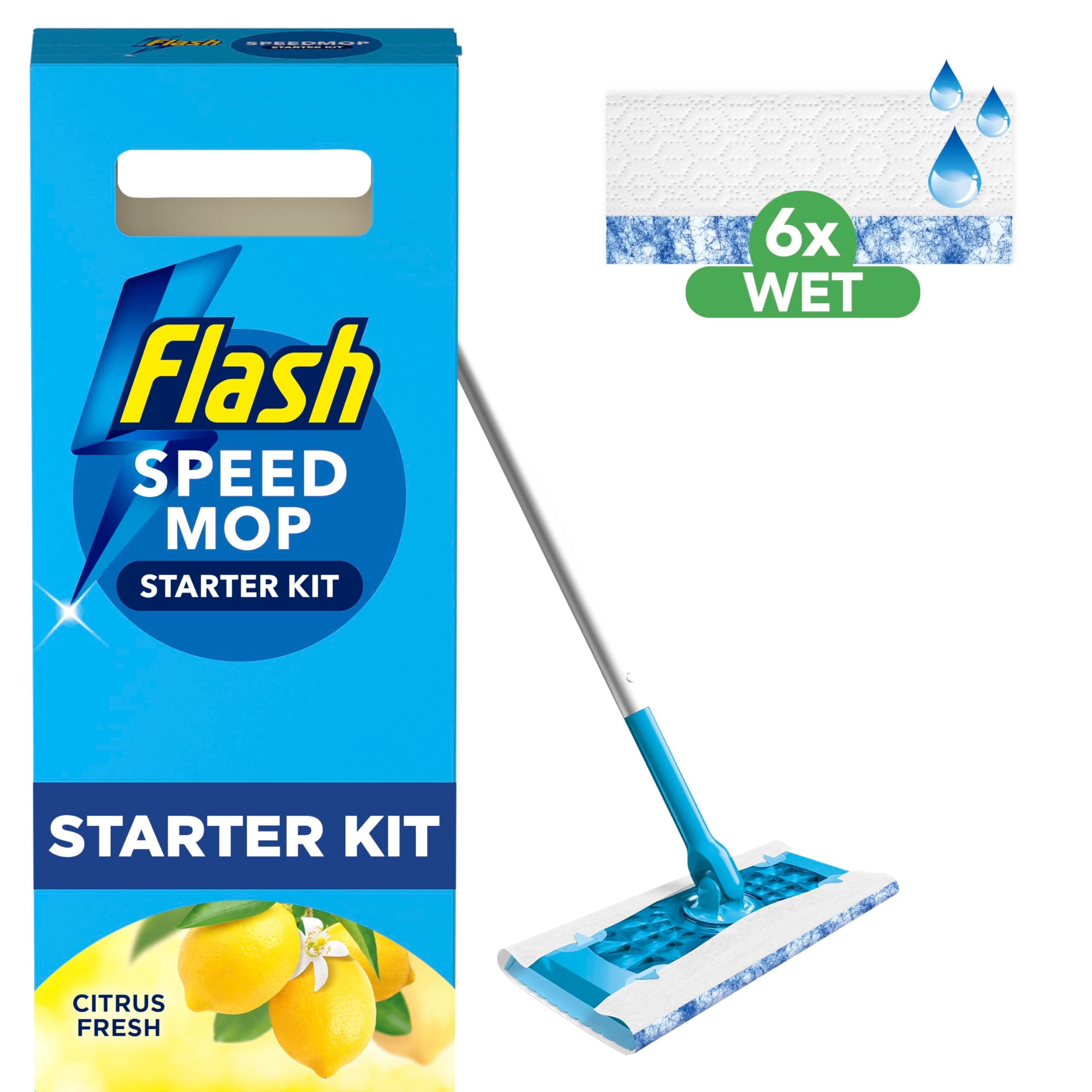 Flash Speedmop Starter Kit, All-In-One Floor Mopping System (6 Wet Pads), Fl...