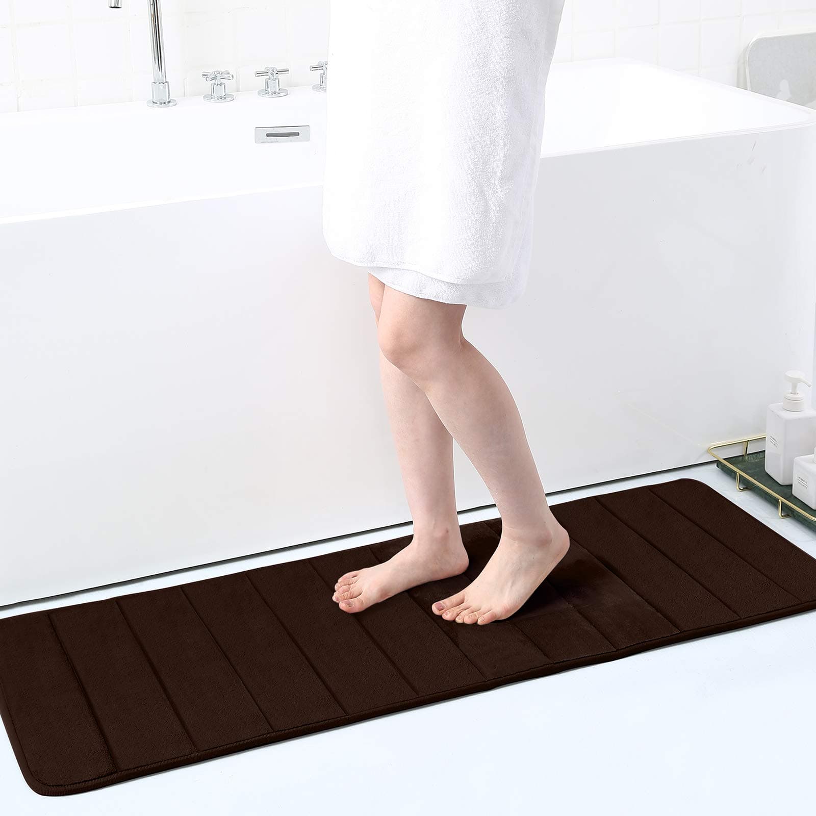 Buganda Memory Foam Bath Mat Rug, 47" x 17", Ultra Soft and Non-Slip Bathroom Rugs, Water Absorbent and Machine Washable Bath Rug Runner for Bathroom, Shower, and Tub, Brown