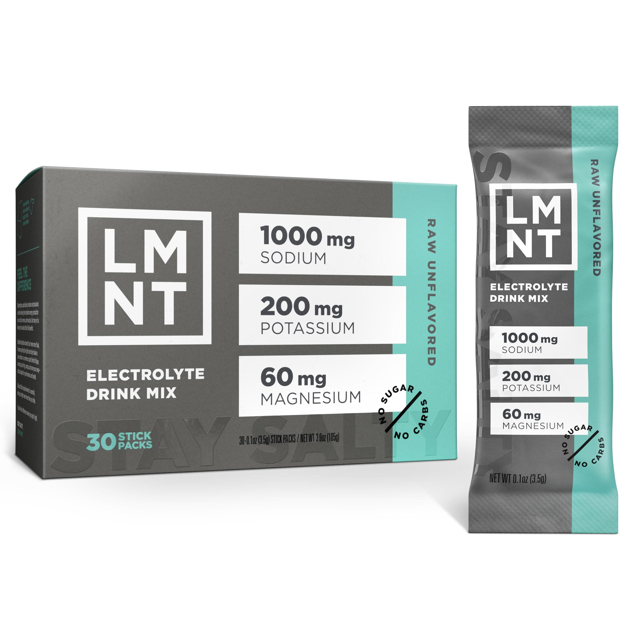 Drink LMNT Keto Electrolyte Powder Packs | Paleo Hydration Powder | Sugar-free, Artificial Free | Raw Flavourless | 30 Sticks Pack