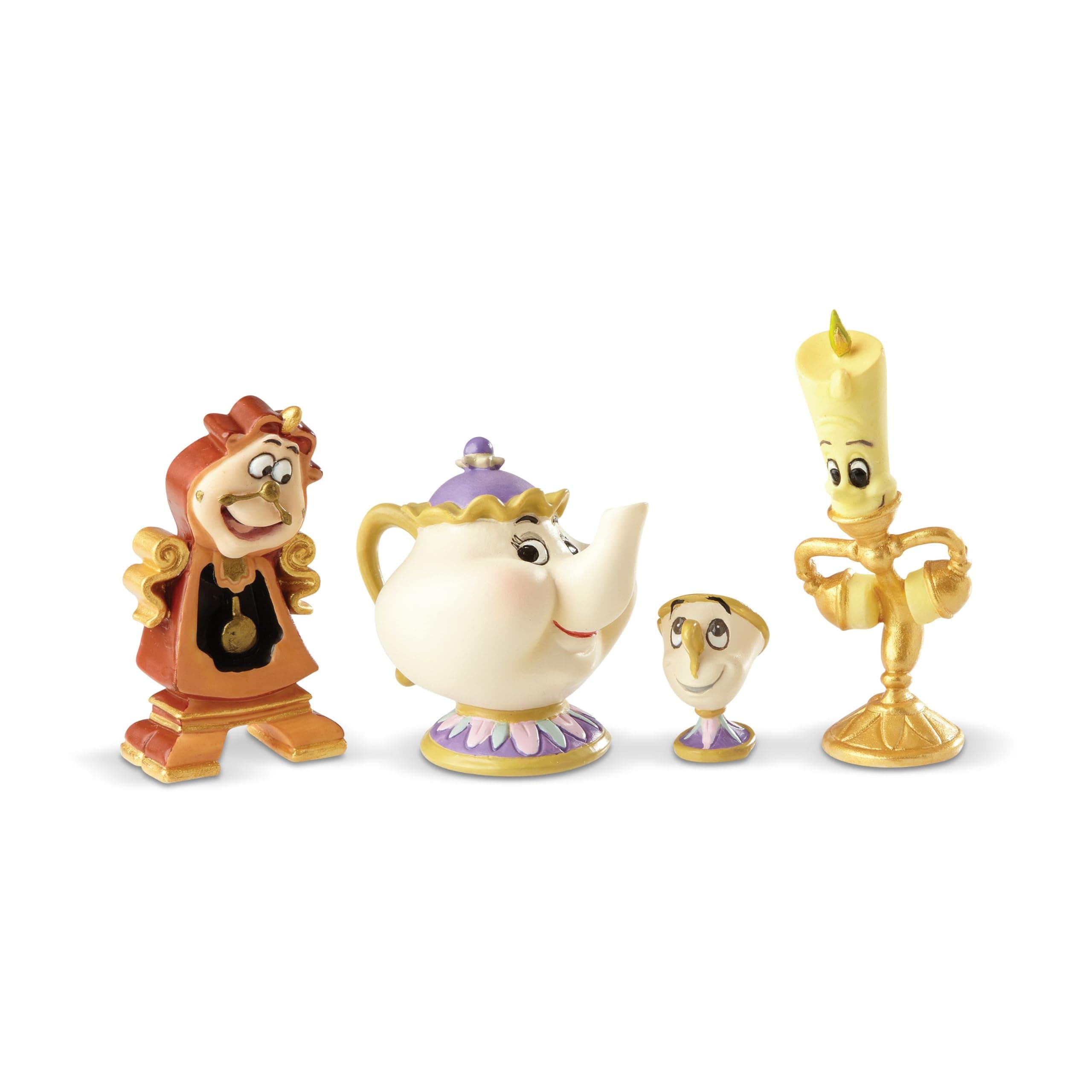 Disney Showcase Collection Tiny Beauty and The Beast Enchanted Objects Miniature Figurine Set- Set of 4 Resin Hand Crafted Painted Disney Mini Figurines Home Decor Statues, Various Size