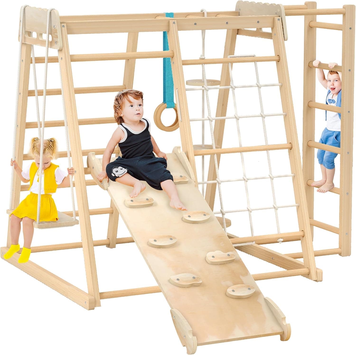 Jungle Gym, Toddler Climbing Toys, Indoor Playground Climbing Toys for Toddlers, Montessori Style Playground Sets for Backyards with Slide, Climbing Wall, Rope Wall Climber, Monkey Bars, Swing