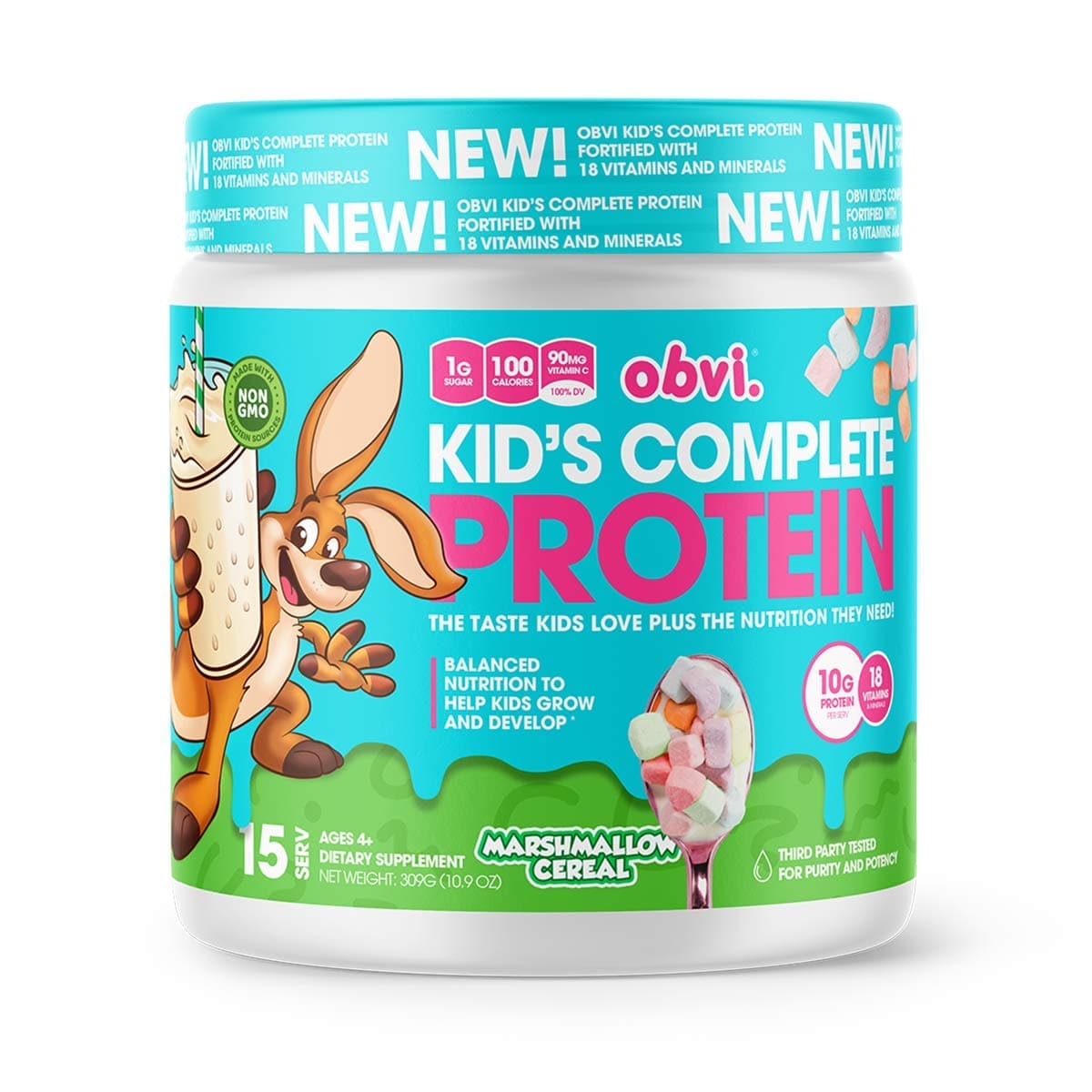 Obvi Kid's Complete Protein, High Protein, Gluten Free, Non GMO, 18 Vitamins & Minerals, Made in USA (Marshmallow Cereal)