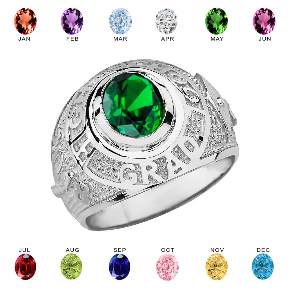 Sterling Silver Personalized CZ Birthstone High School Class of 2018 Graduation Ring