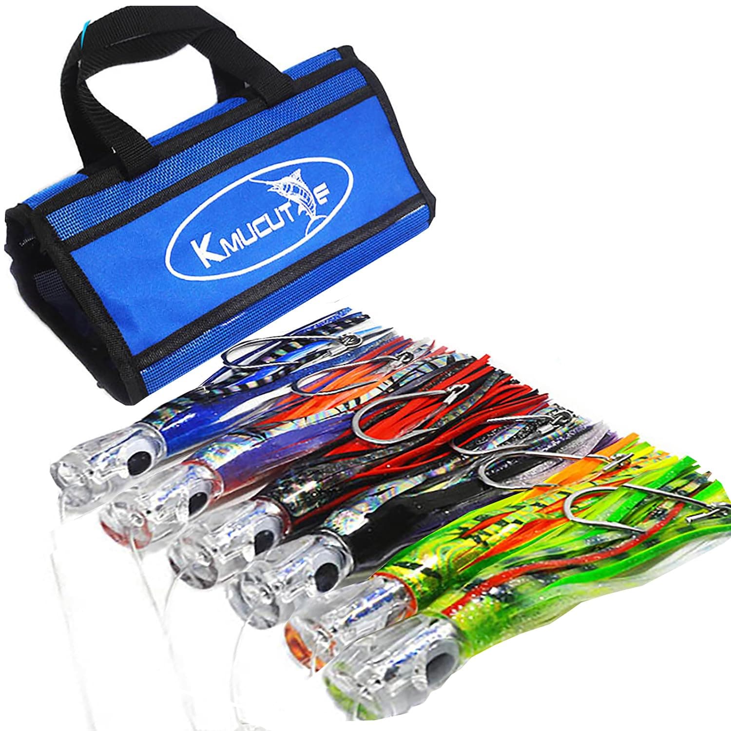 Kmucutie Set of 6 pcs 9 inch / 7 inch / 6.5 inch trolling Lure Marlin Tuna Dolphin Shark Big Game deep sea Fishing Lures Included Mesh Bag